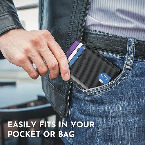 Miniatura 133 de Buffway - Billetera delgada minimalista de cuero con protección RFID para hombre y mujer