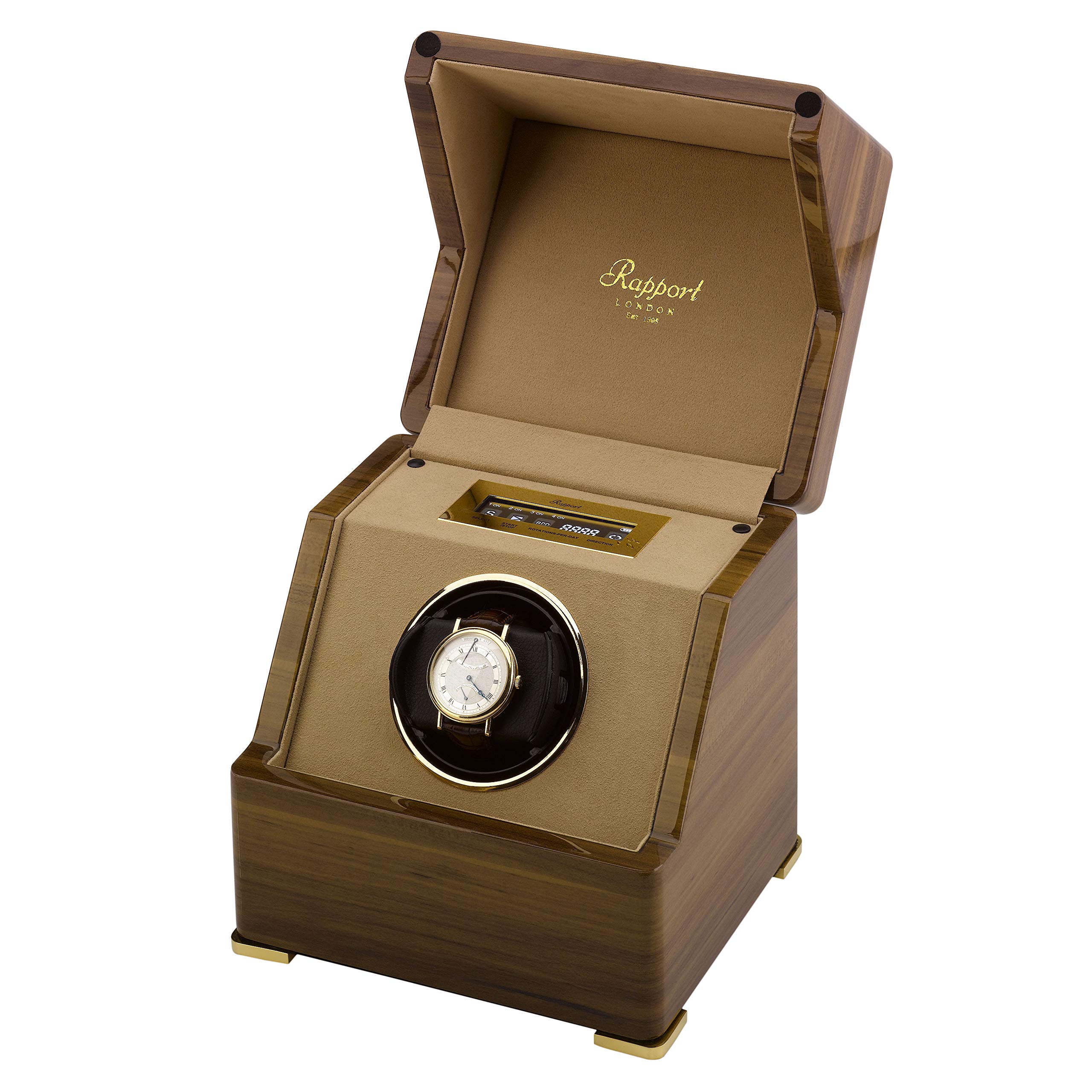 Rapport London, Perpetua III Single Watch Winder Touch Screen Satin Walnut Finish