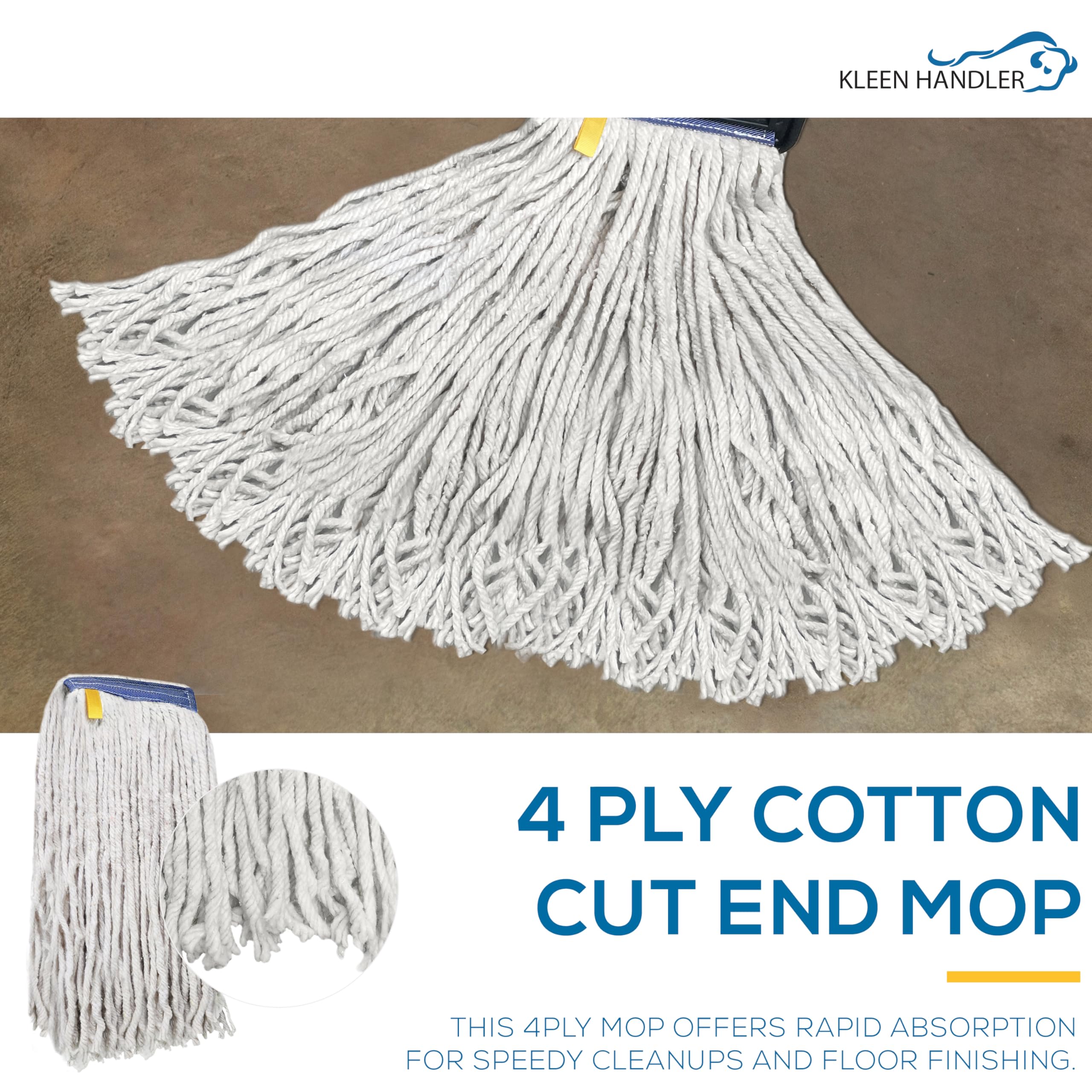 16 Oz Cut End Cotton Mop Head Replacement With 1.25-inch Universal Hea