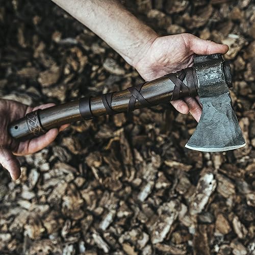 Miniatura 4 de Norse Tradesman Hacha de lanzamiento vikingo de 14 pulgadas, hacha nórdica totalmente afilada, cabeza de hacha de acero al carbono con punto de cruz