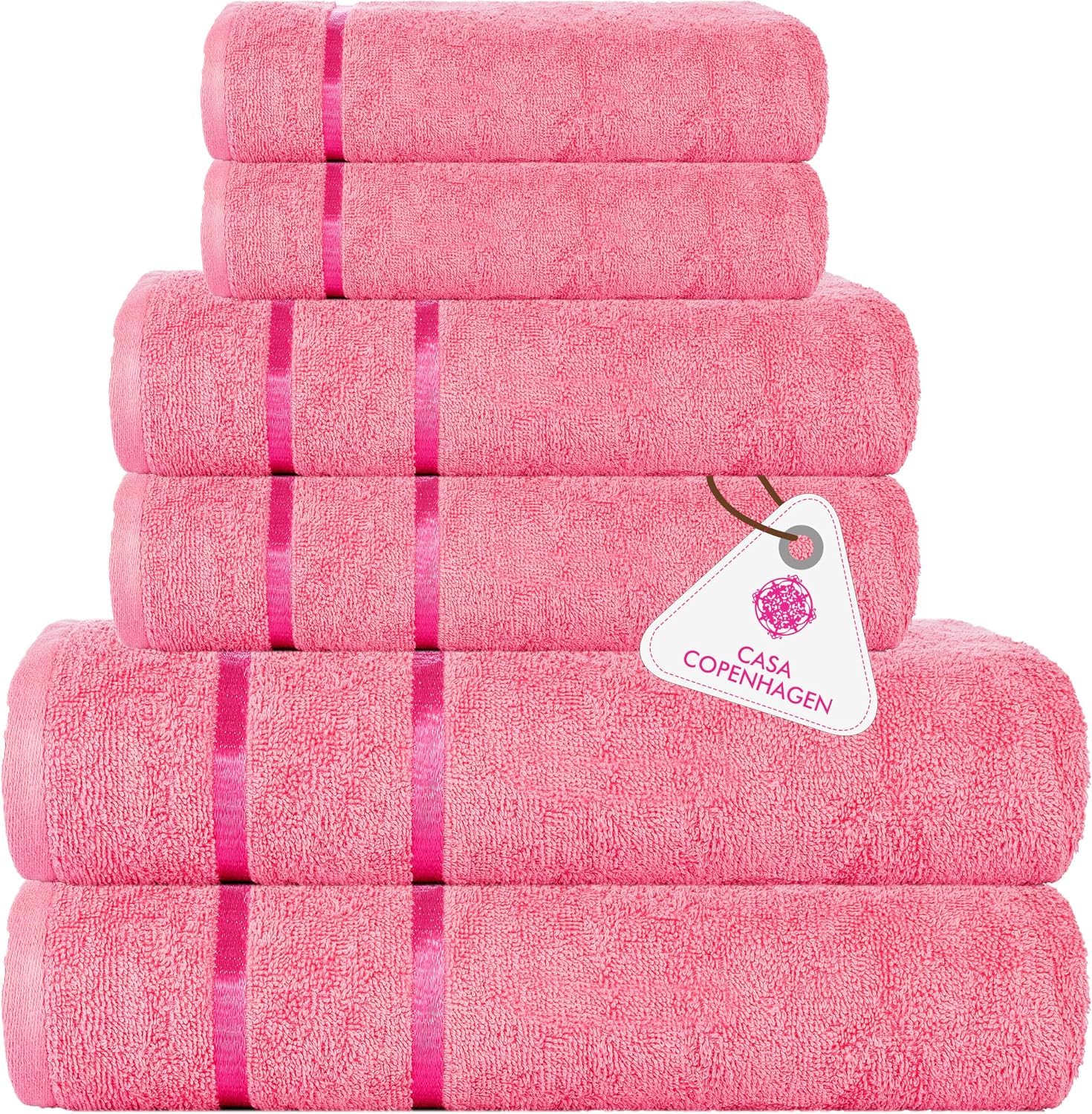 CASA COPENHAGEN Set regalo di 6 asciugamani da bagno, 500g/m², Rosa