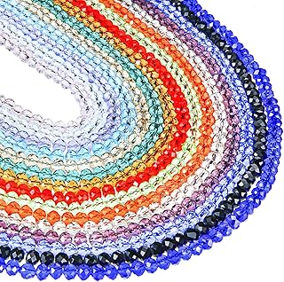 1350 Pcs 15 Colors Faceted Glass Crystal Beads Strands Briolette Rondelle Crystal Beads Colorful Spacer Beads for Jewelry Making Bracelet Necklace Accessories, 15 Strands (Classic Colors,6mm)