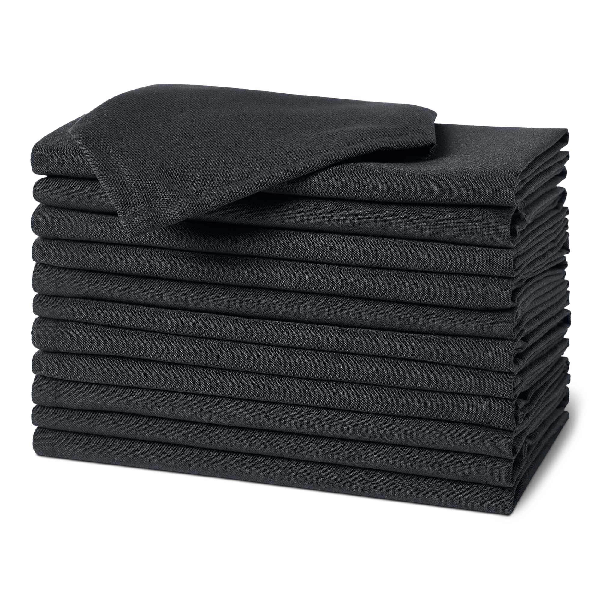 Amazon Basics Reusable Stain and Wrinkle Resistant Cloth Napkins, 43 x 43 cm (Set of 12), Black