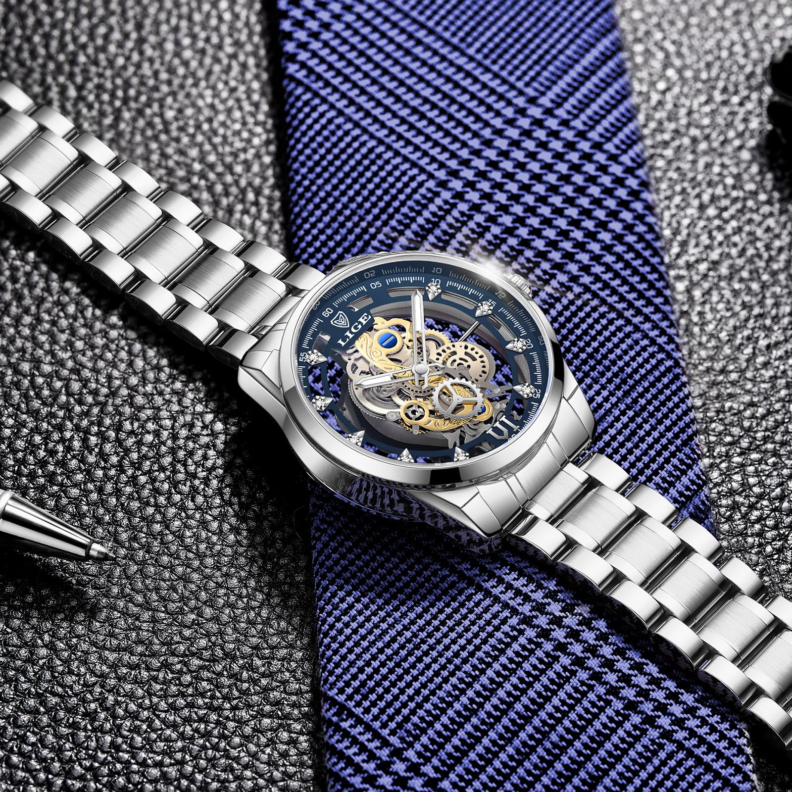 LIGE Orologio da uomo 3ATM impermeabile in acciaio inossidabile analogico al quarzo sportivo cronografo classico bracciale orologi,Regali per gli uomini