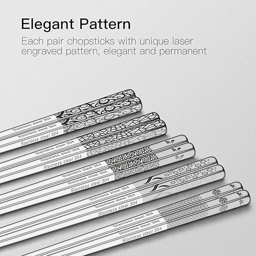 Miniatura 5 de Palillos metálicos chapados en titanio, 2 pares de palillos de acero inoxidable azul dorado y palillos de metal, reutilizables, palillos de acero