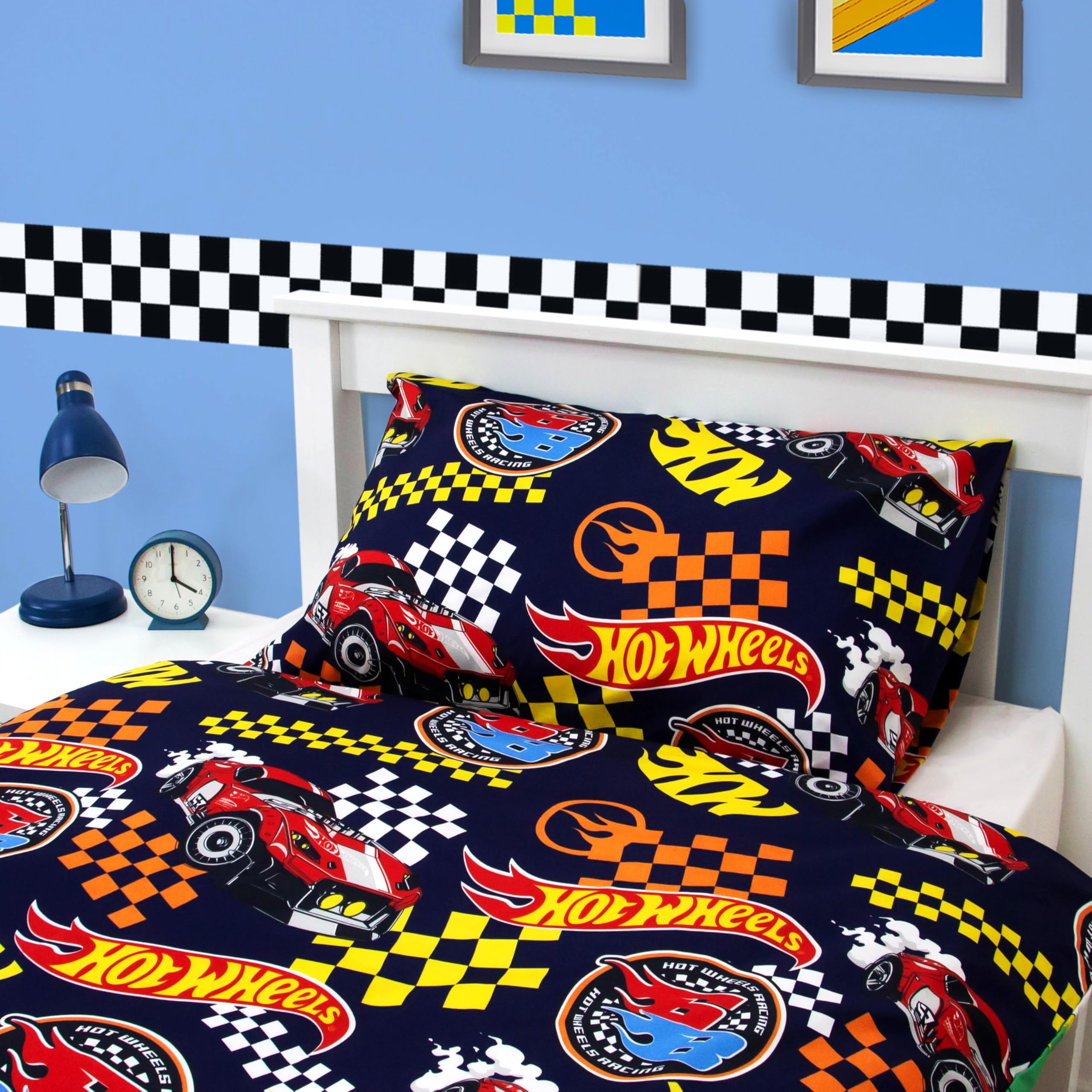 Hot Wheels - Set copripiumino singolo con licenza ufficiale Racer, reversibile, 2 lati, con federa coordinata, perfetto per la camera dei bambini