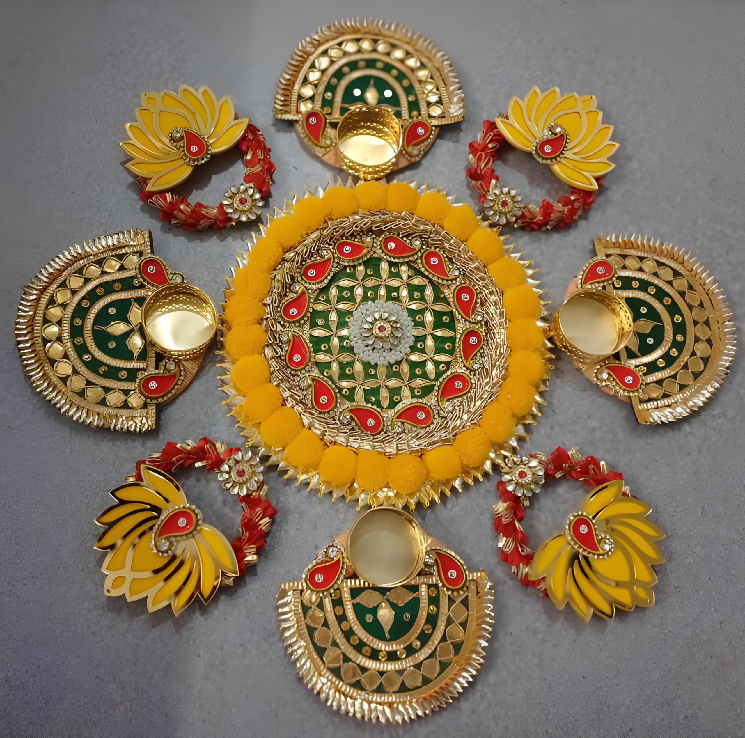 Hand Crafted Lotus Tealight Candle Holder Rangoli MAT for Festival Home Decoration- Candles Included.-image-47
