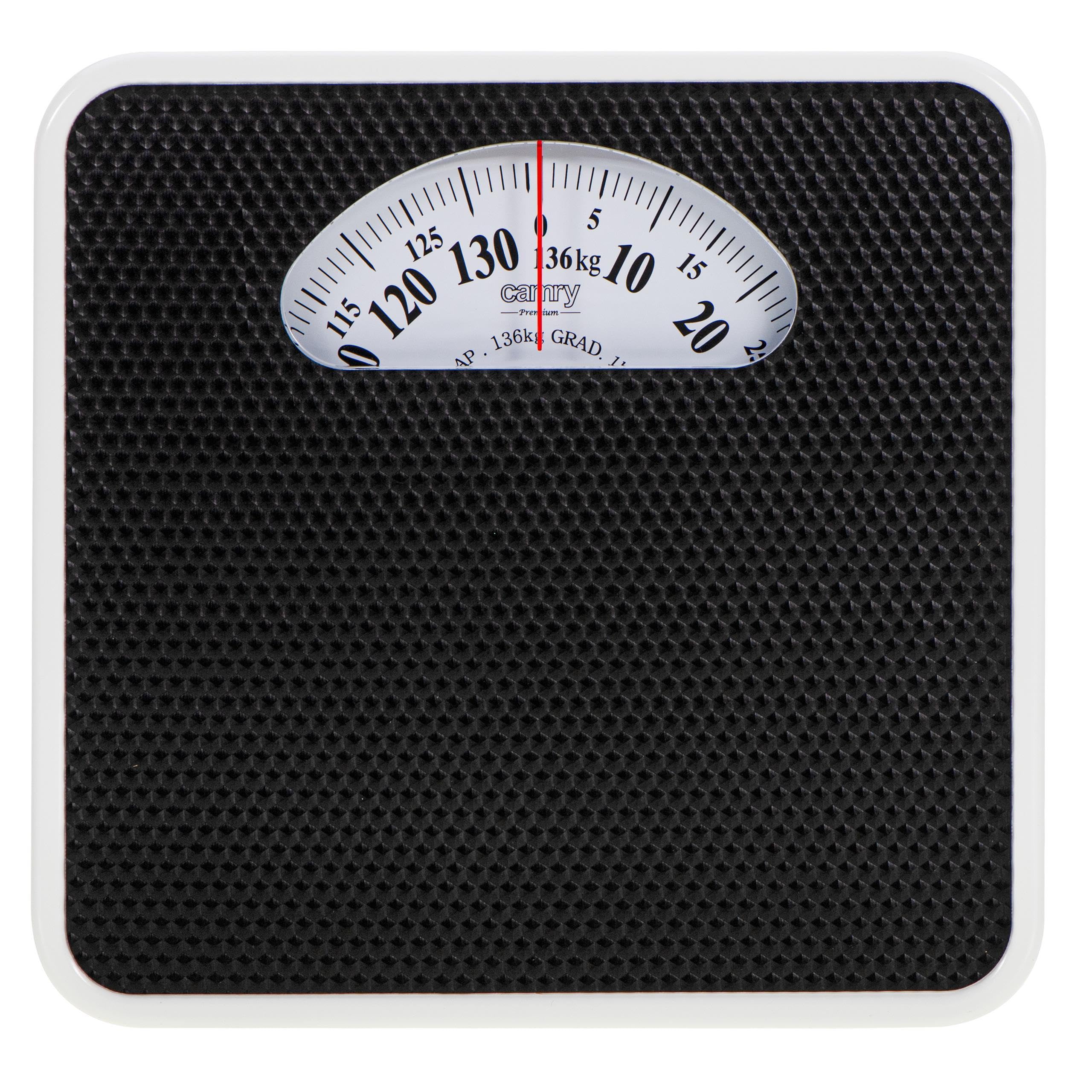 CAMRY Waga łazienkowa mechaniczna 136 kg 1kg dokładność antypoślizgowa metalowa obudowa 28 x 29 x 5 cm czarno-biała