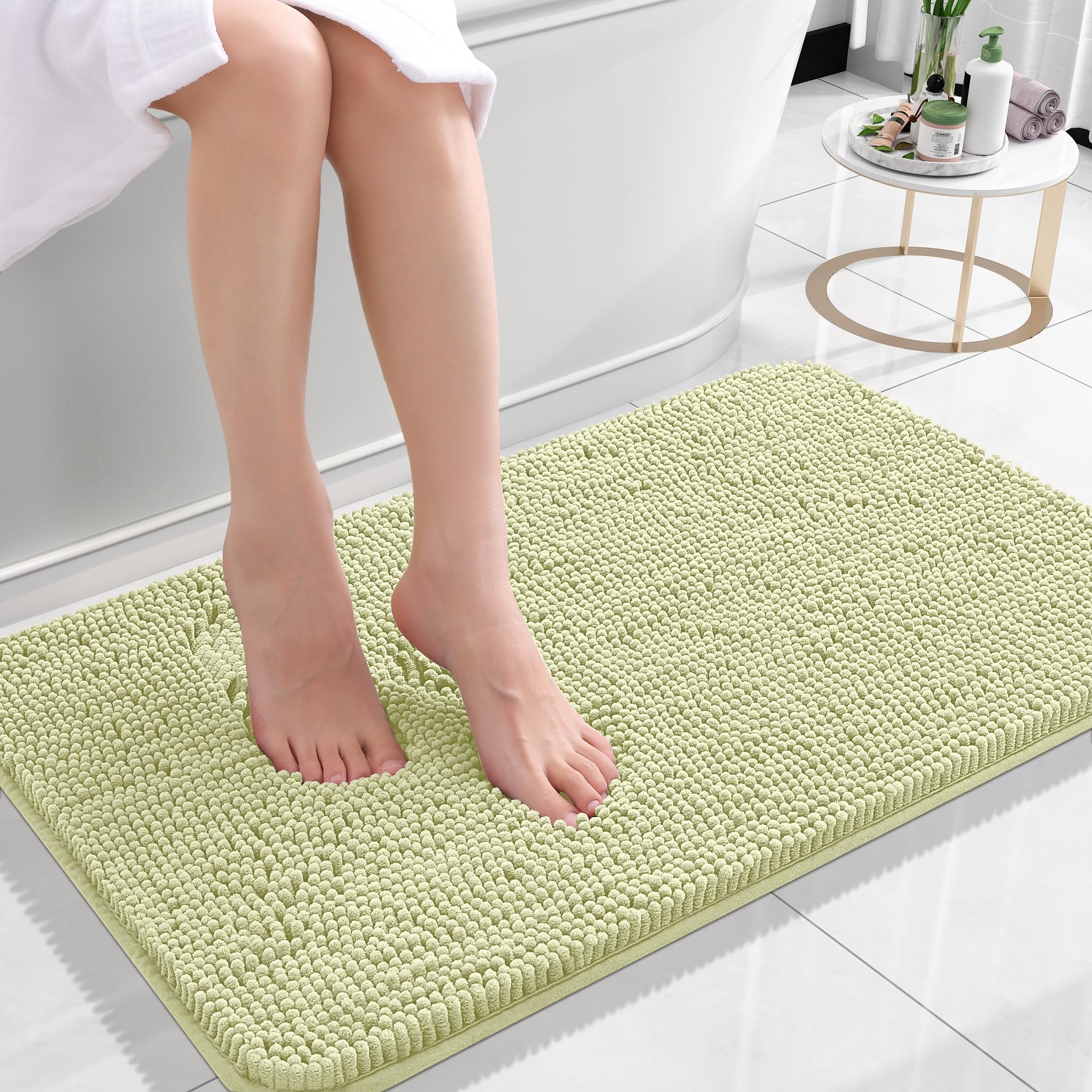 OLANLY Small Bathroom Rugs 24x16, Extra Soft Absorbent Chenille Bath Rugs, Rubber Backing Quick Dry, Machine Washable Bath Mats for Bathroom Floor, Tub and Shower, Home Decor Accessories, Vanilla | Vanilla, Quick-Drying Rubber Backing, Machine Washable Bath Mat for Bathroom Floor, Tub and Shower, Home Decor Accessories