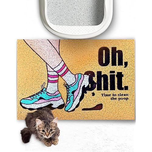 Lukamoo® Cute Cat Litter Mat (24’’X16’’), for Kitty Litter & Cat Litter Box, Cat Accessories for Indoor Cats, Independent Artist Designed [Comedian Taped Cats Series] (Sneakers)