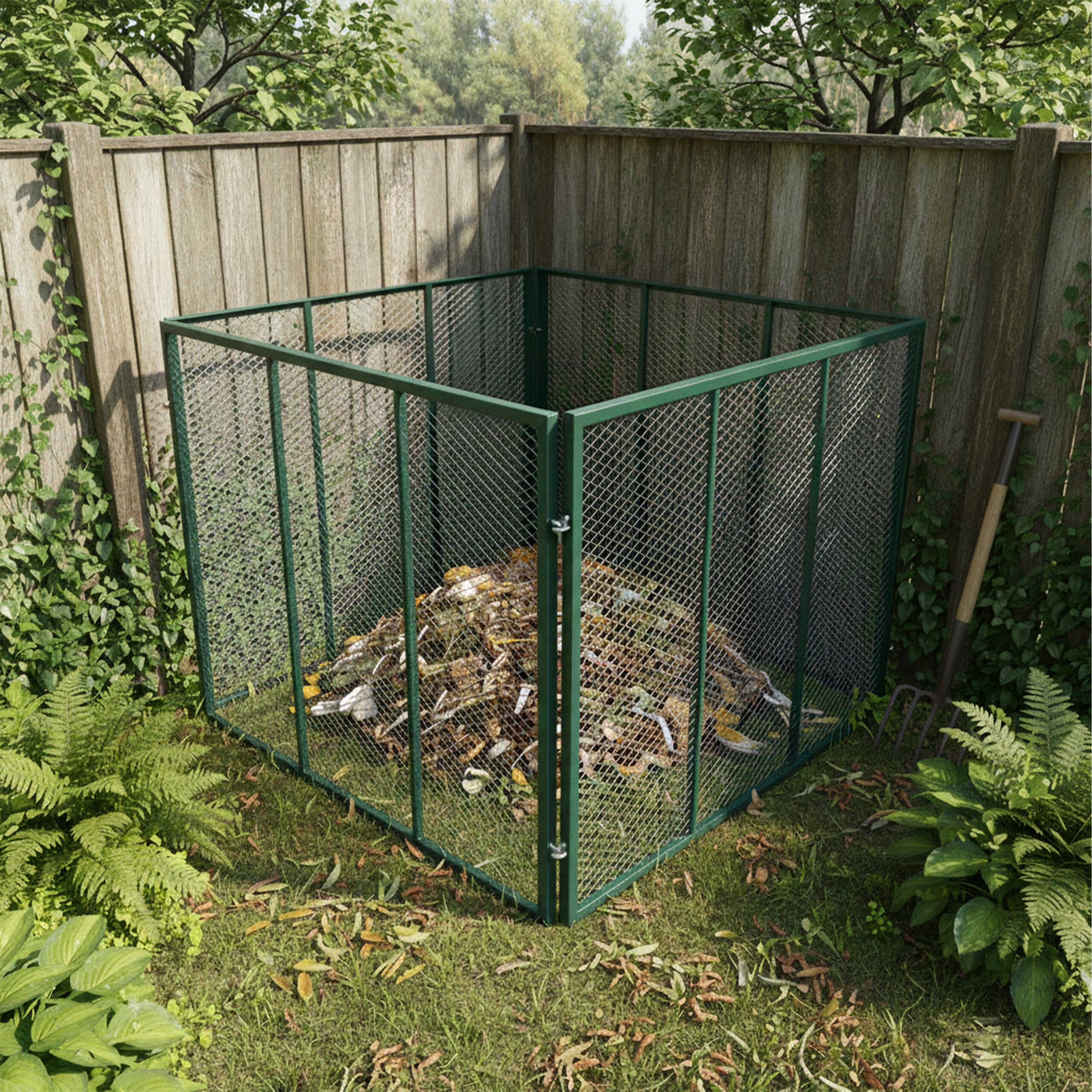 Relaxdays Compostador metálico ecológico para jardín, 800 L, Malla de Acero, Verde, 80x100x100 cm