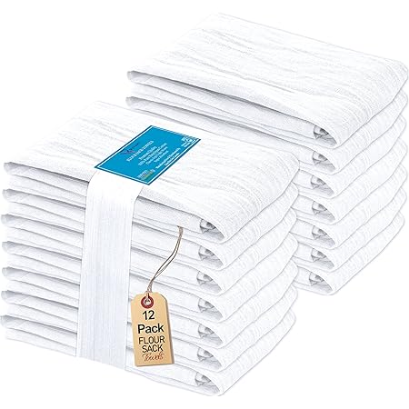 RUVANTI Flour Sack Towels 28"x28", Ring Spun 100% Cotton Flour Sack Dish Towels, Machine Washable, Absorbent Tea Towels - Flour Sack Kitchen Towels for Drying & Cleaning - 12 Pack White