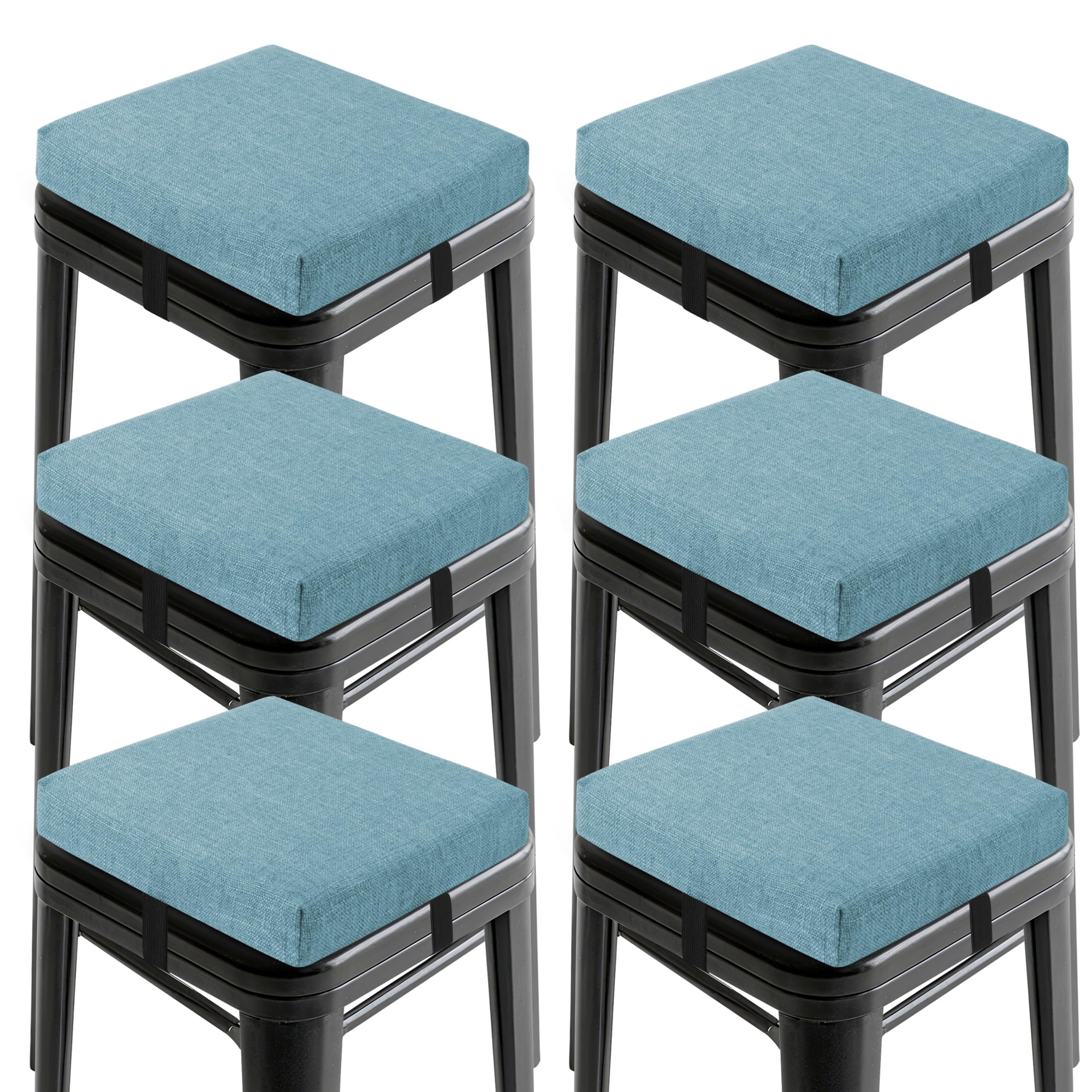 OVOV Bar Stool Cushions Square Set of 6 Non-Slip Bottom 12x12 Light Blue