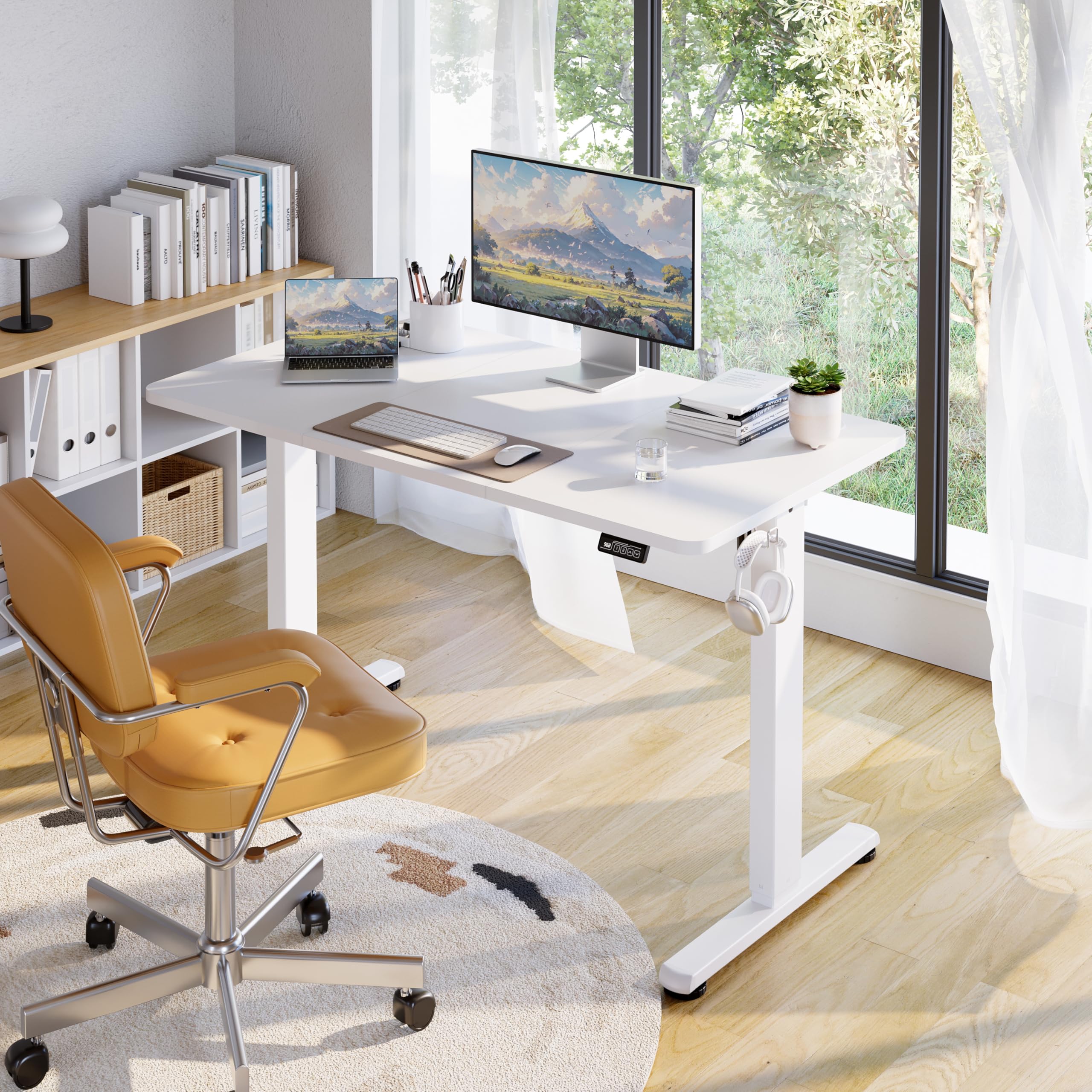 Höhenverstellbarer Schreibtisch 120 x 60 cm, Schreibtisch Höhenverstellbar Elektrisch mit Memory Funktion, Stehpult, Verstellbarer Tisch, Computertisch für Büro, Standing Desk, Weiß