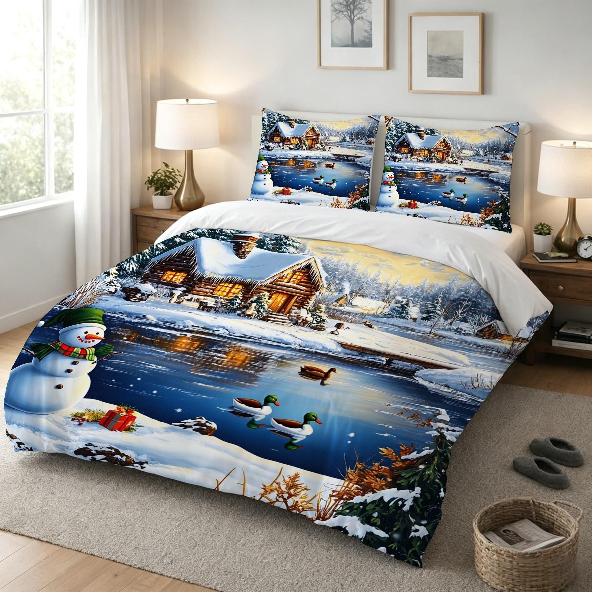 Copripiumino Matrimoniale Pupazzo Di Neve Bianco 260x240, ZQ8010 | Traspiranti Durevoli Microfibra, per Tutta la Famiglia, Matrimoniale, per Tutte le Stagioni, con 2 Federe 50x80 cm