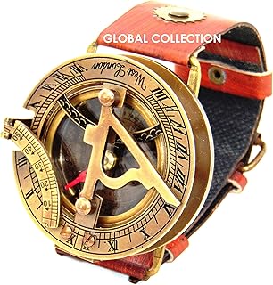 Antique Brass Wrist Sundial Compass Watch Vintage Directional Magnetic Sundial Compass Wrist Marine Nautical Compass Navigation Survival Instrument Steampunk Baptism Gifts by Global HANDICRAFTS