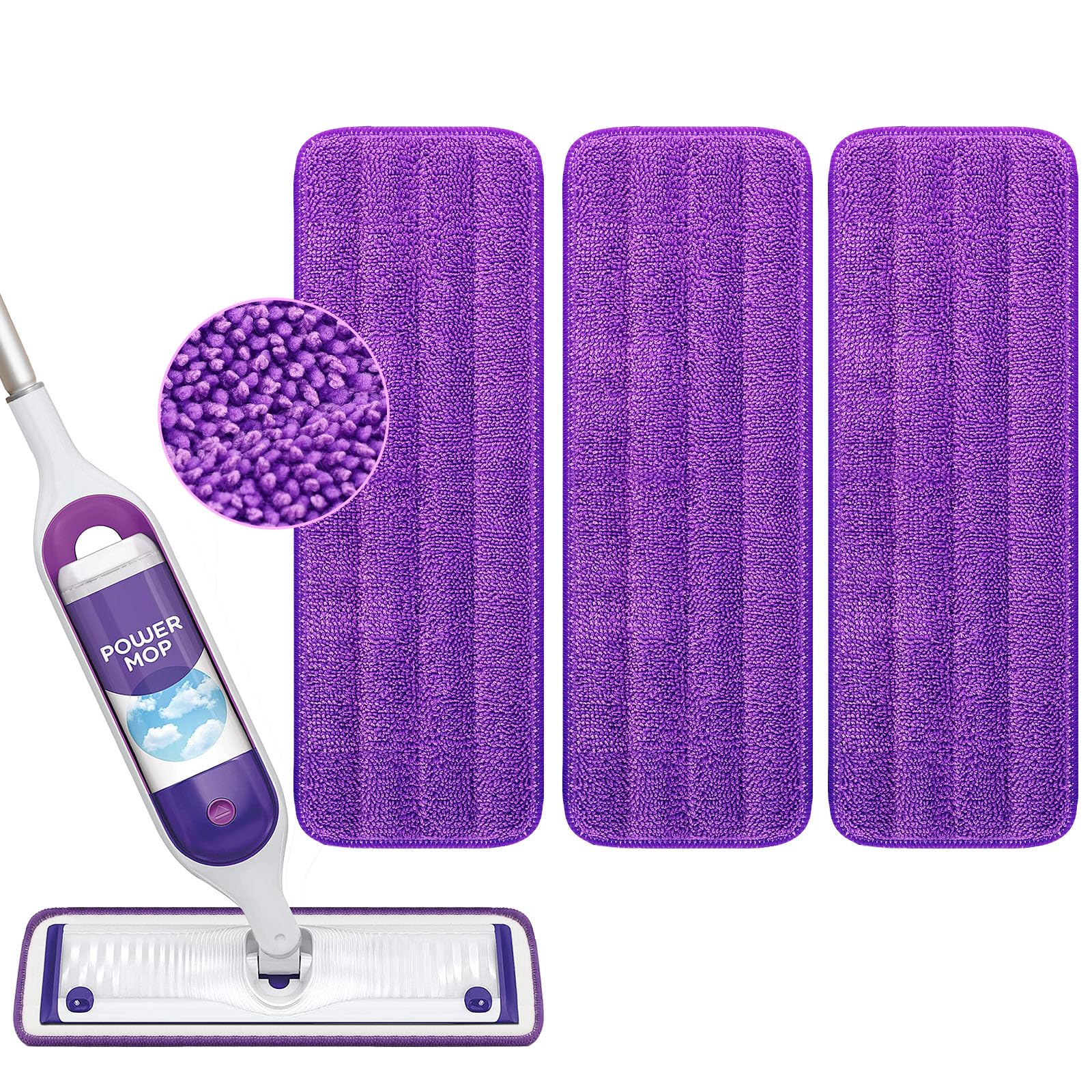 Grehge p Wkłady wymienne kompatybilne z mopem Swiffer PowerMop - wkłady do mopa - zmywalne podkładki z mikrofibry do czyszczenia podłóg na wielu powierzchniach, 3 szt