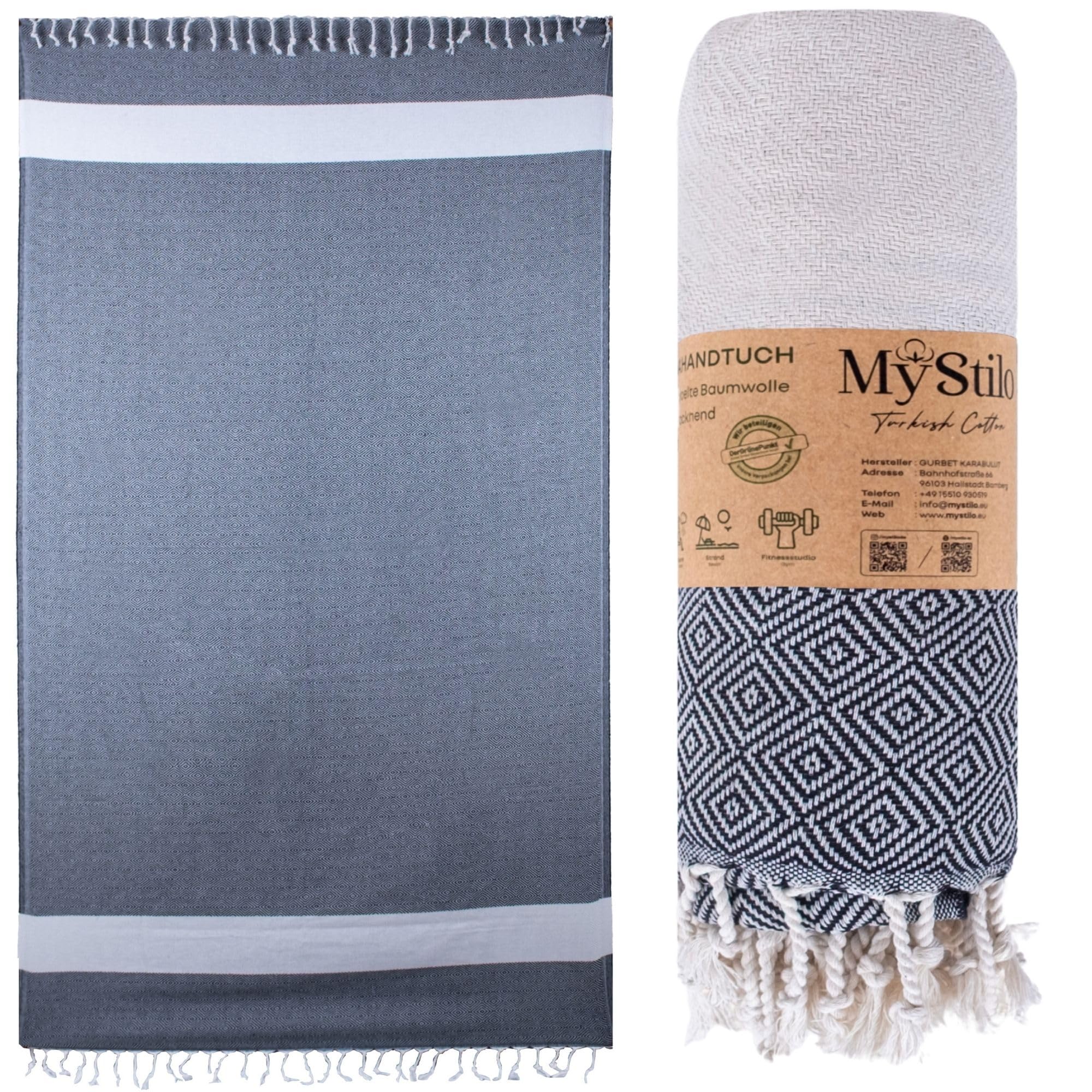 MyStilo® Strandtuch Saunahandtuch XXL - Dickes, Weiches Badetuch 100x200cm, Schnelltrocknend - Premium Hamamtuch, Handtuch für Männer, Frauen, Yoga und Fitness mit Diamantmuster (schwarz)