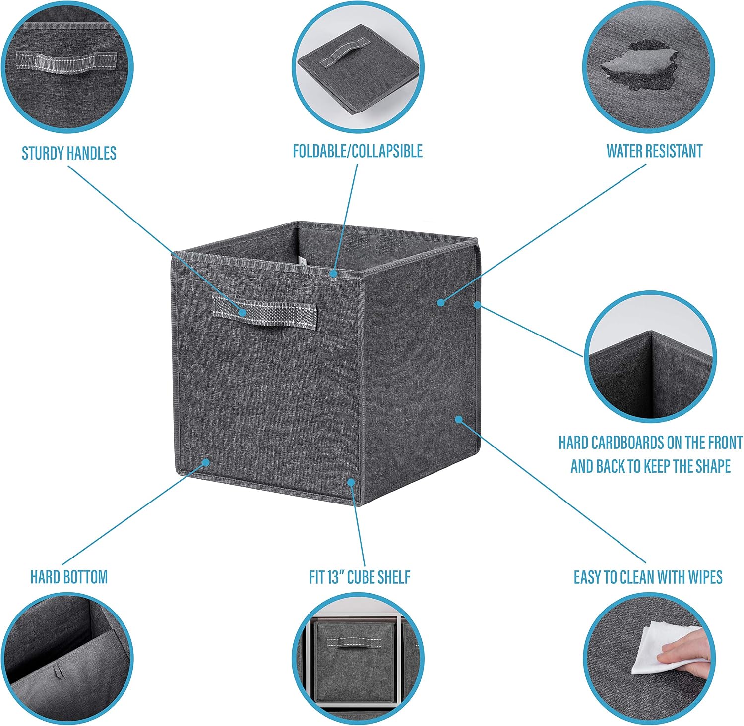 VENO Foldable Storage Bin Cube Organizer, 4-Pack, Heavy-Duty Collapsible Basket with Handles for Toy Clothes Linen Sundry 13"x13"x13" Fits Shelving System, Made from Recycled Material, BLK