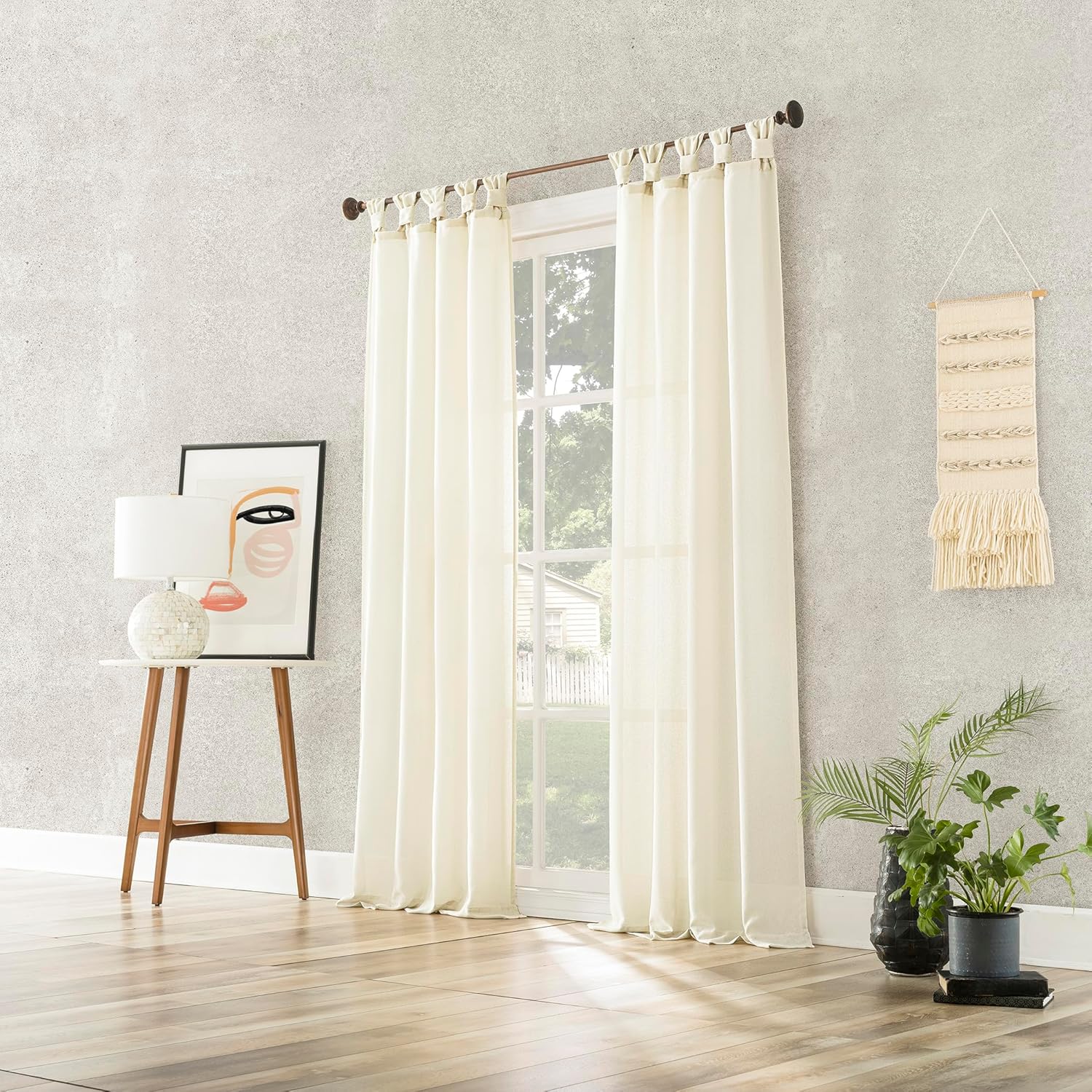 No. 918 Reman 2-Pack Twist Tab Linen Texture Semi-Sheer Tab Top Curtain Panel Pair, 40" x 96", Ivory