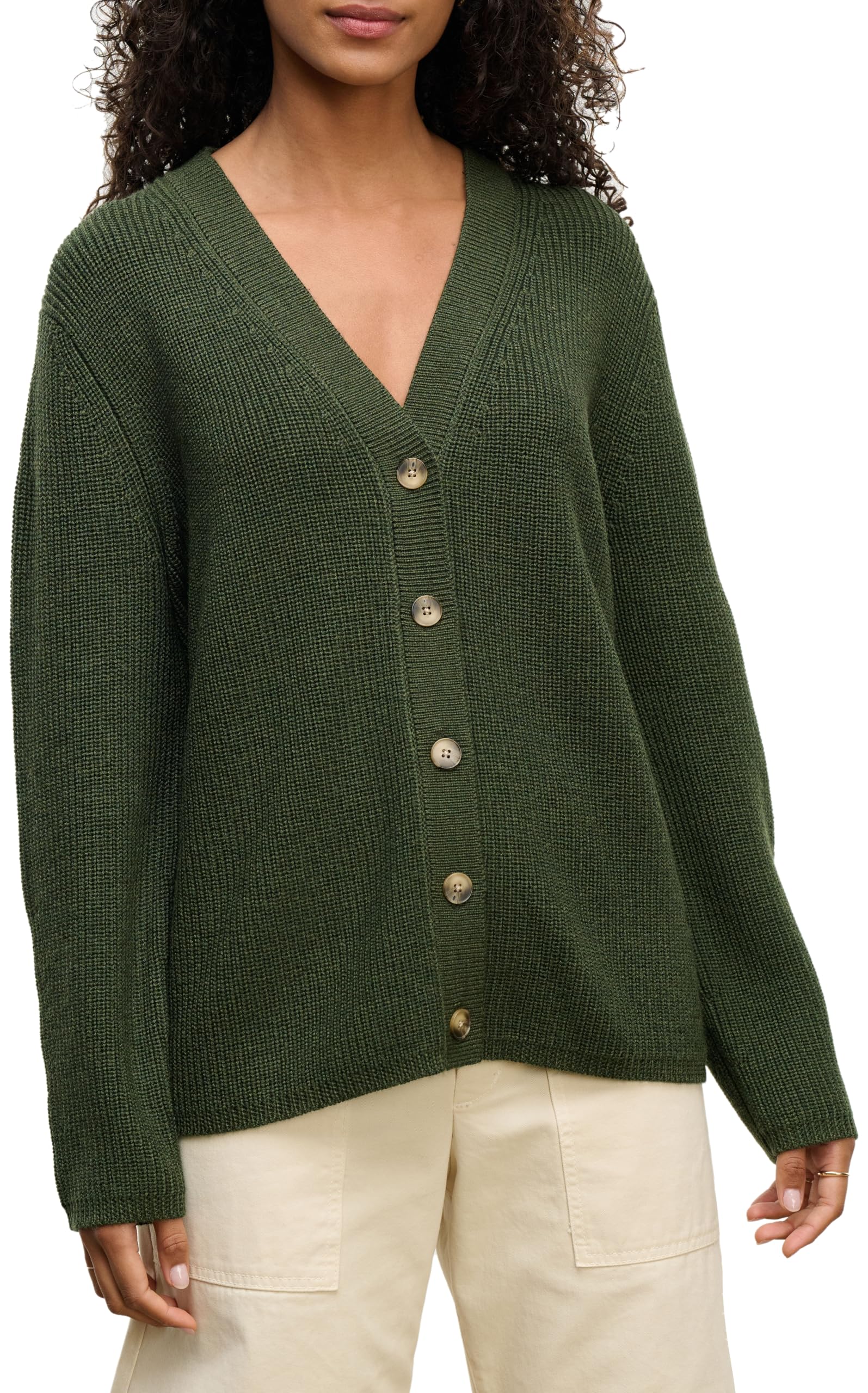 VELVET BY GRAHAM SPENCER Womens Monet Engineered Stitches Cardigan Sweater Pine Large