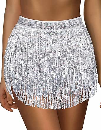 Women's Sequin Fringe Belly Dance Skirt