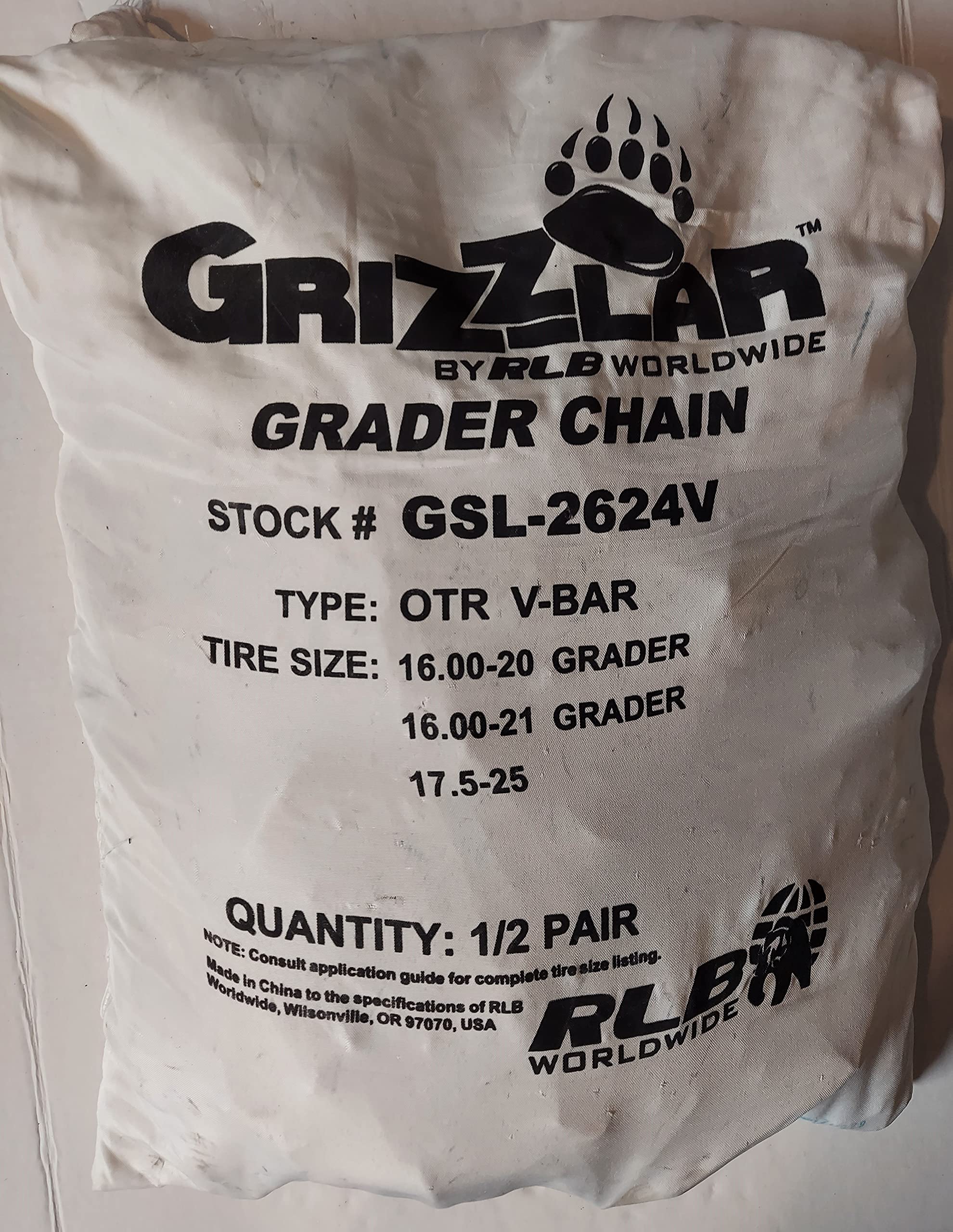 Grizzlar GSL-2624V Grader Scraper and Heavy Equipment Type OTR Ladder V-Bar Tire Chains 16-00-20 16.00-21 17.5-25