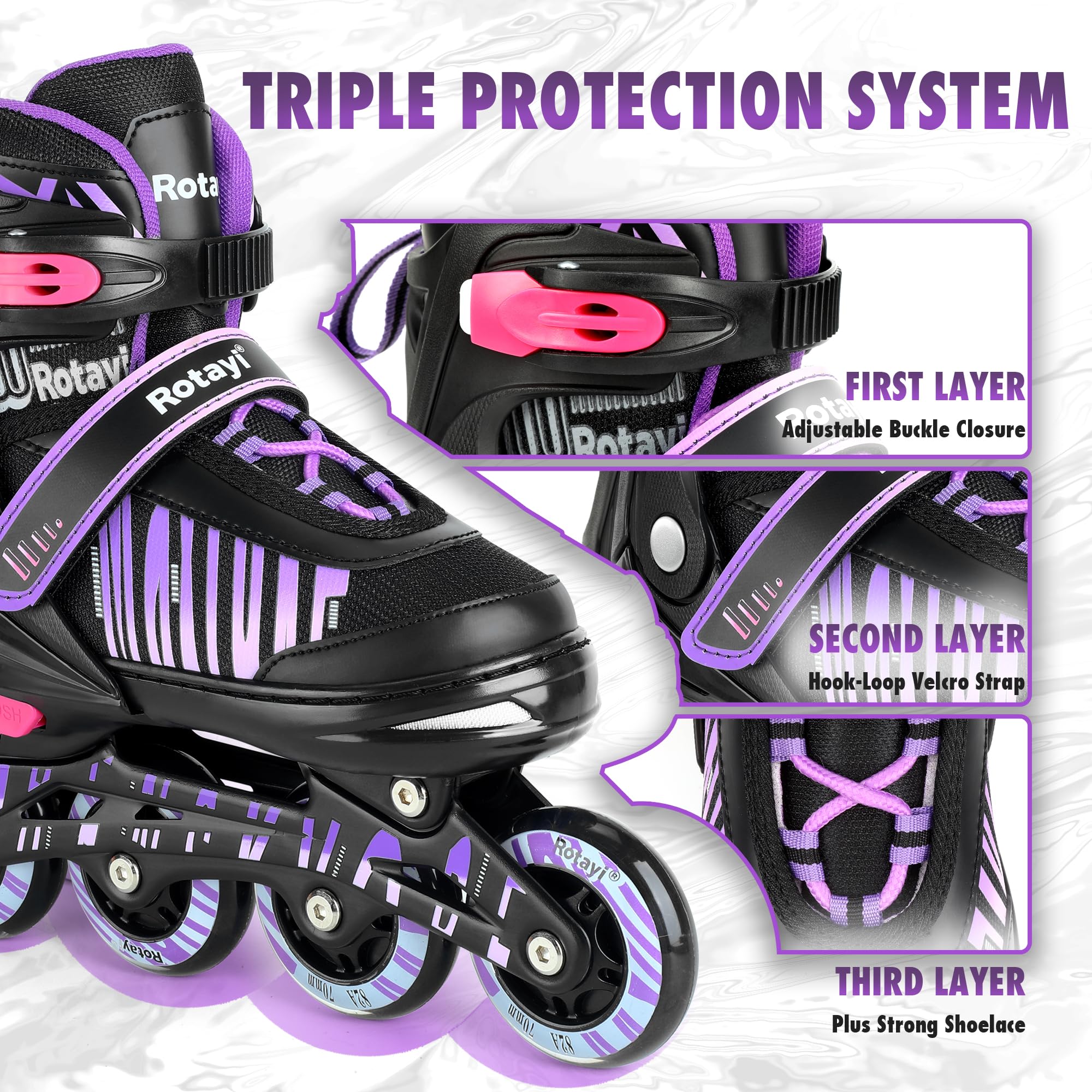 TaroKitc Patins à glace réglables pour filles et garçons, 4 tailles réglables, chaussures de patinage sur glace chaudes pour l'extérieur et la patinoire, doublure confortable et soutien de la cheville