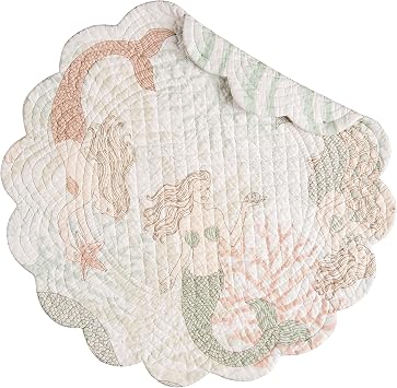 C&F Home Mystic Echoes Round Placemats Set of 6 Cotton Quilted Coastal Beach Reversible Machine Washable Table Top Table Linens 17" Green