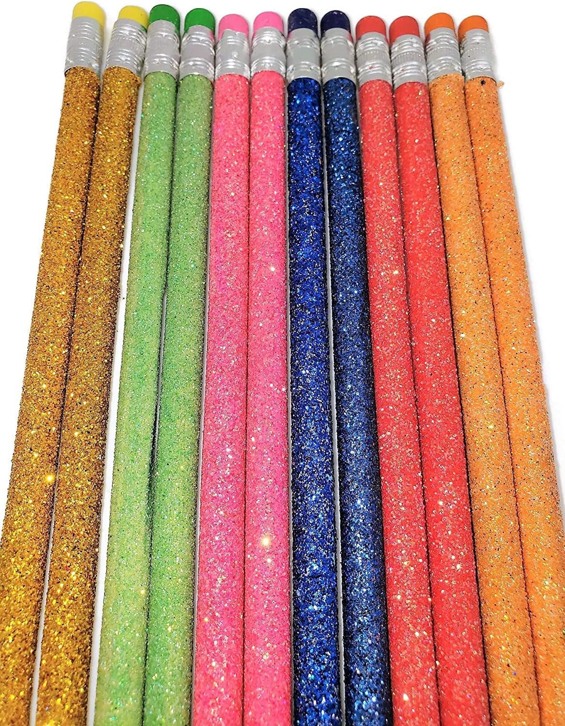 Sparkle Glitter Fun #2 Lead 7.5 Pencils (12 Pack) 6 Glitter Colors: Yellow, Red, Pink, Green, Blue and Orange! (12)