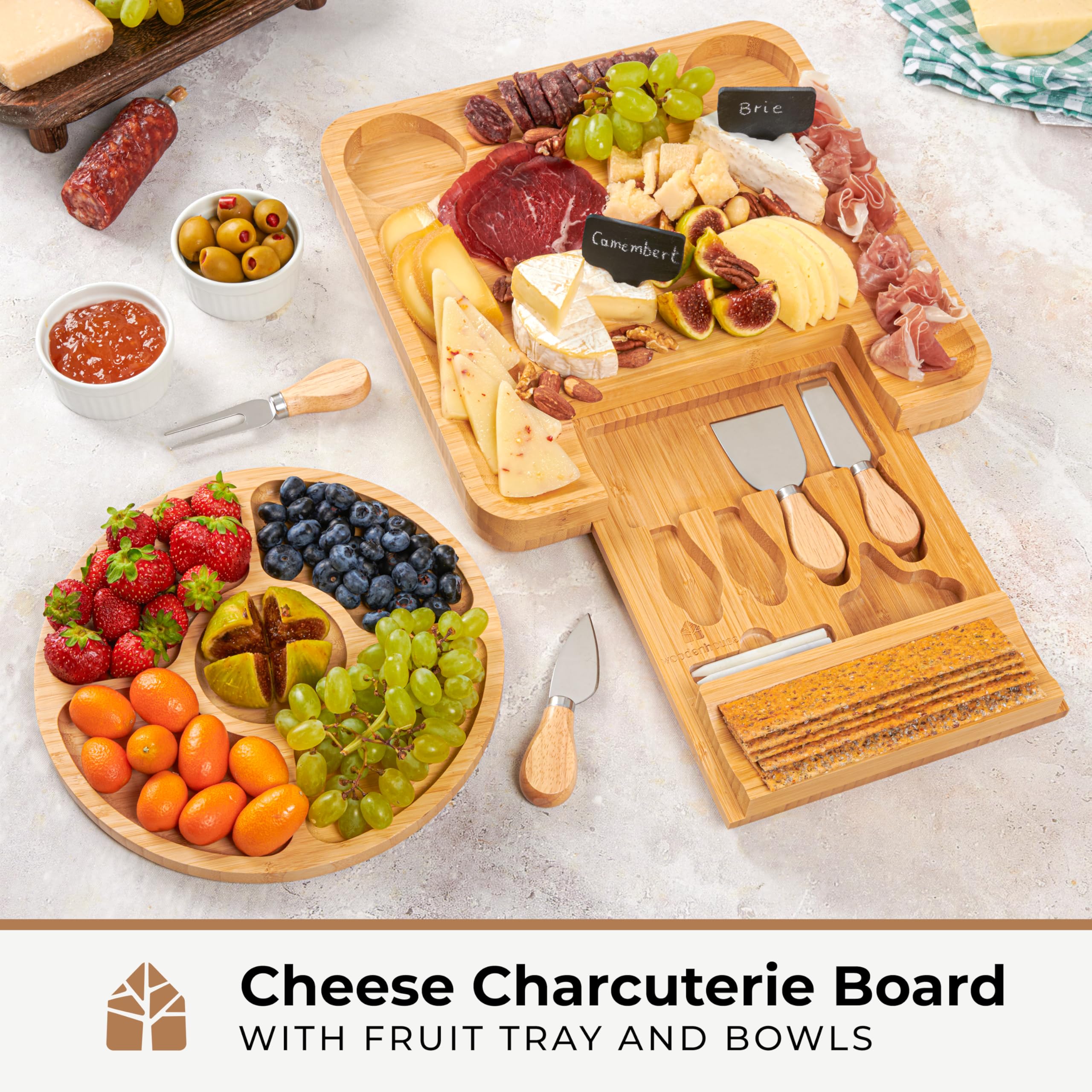 Bamboo Charcuterie Board Set - Gift for Couples -2