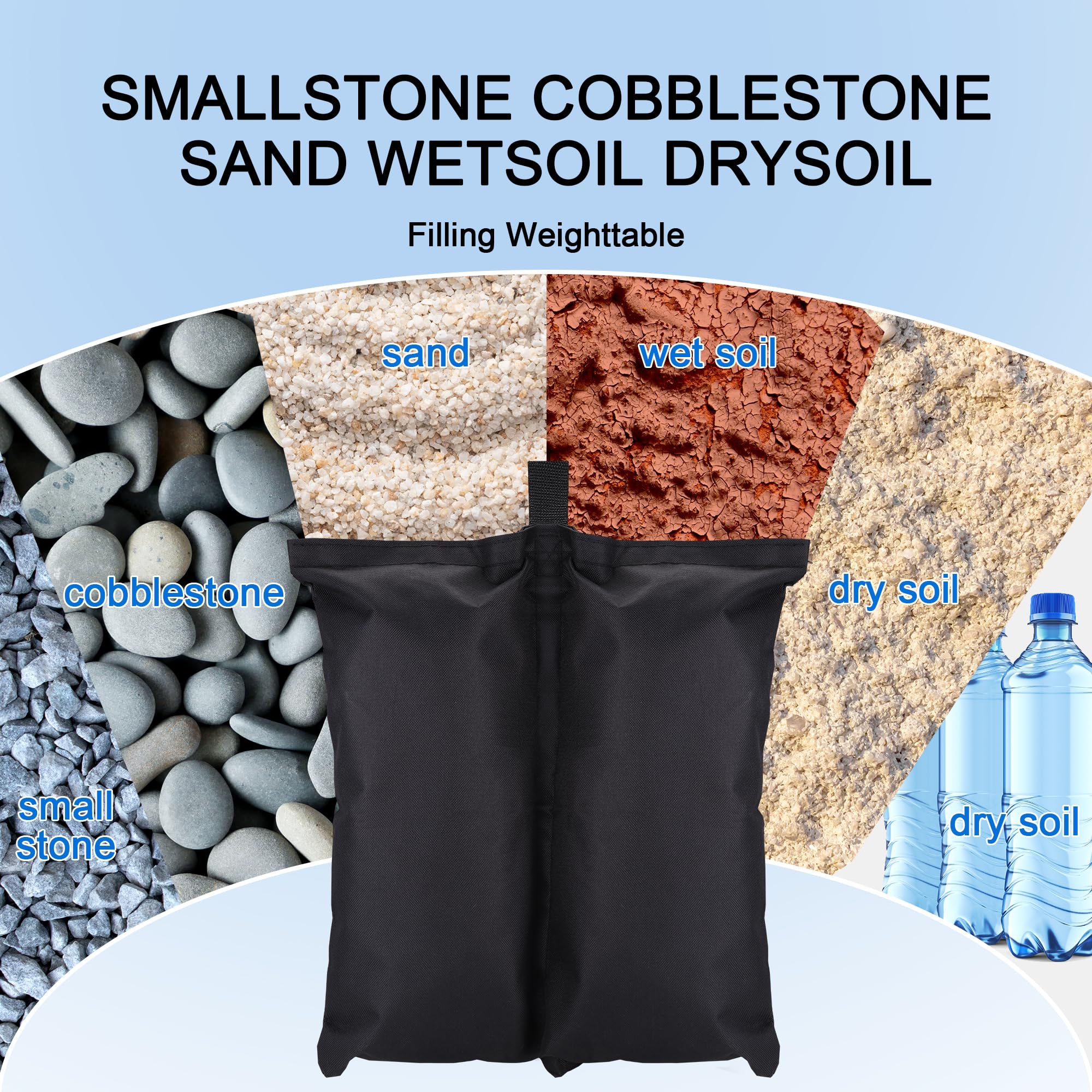 Set da 8 pesi da gazebo con sacchi di sabbia, pesi resistenti, sacchi di sabbia per gazebo pieghevoli, ombrelloni da giardino, ombrelloni da spiaggia, sacchi di zavorra per trampolini, neri - senza sa