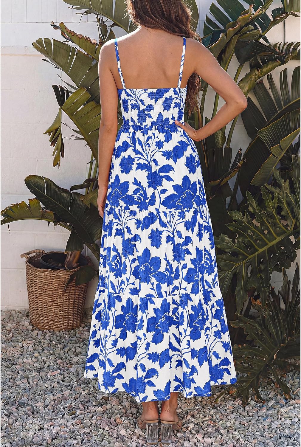 KIRUNDO Sundresses for Women 2026 Spring Summer Hawaiian Print Boho Floral Spaghetti Strap Beach Vacation Flowy Maxi Dress