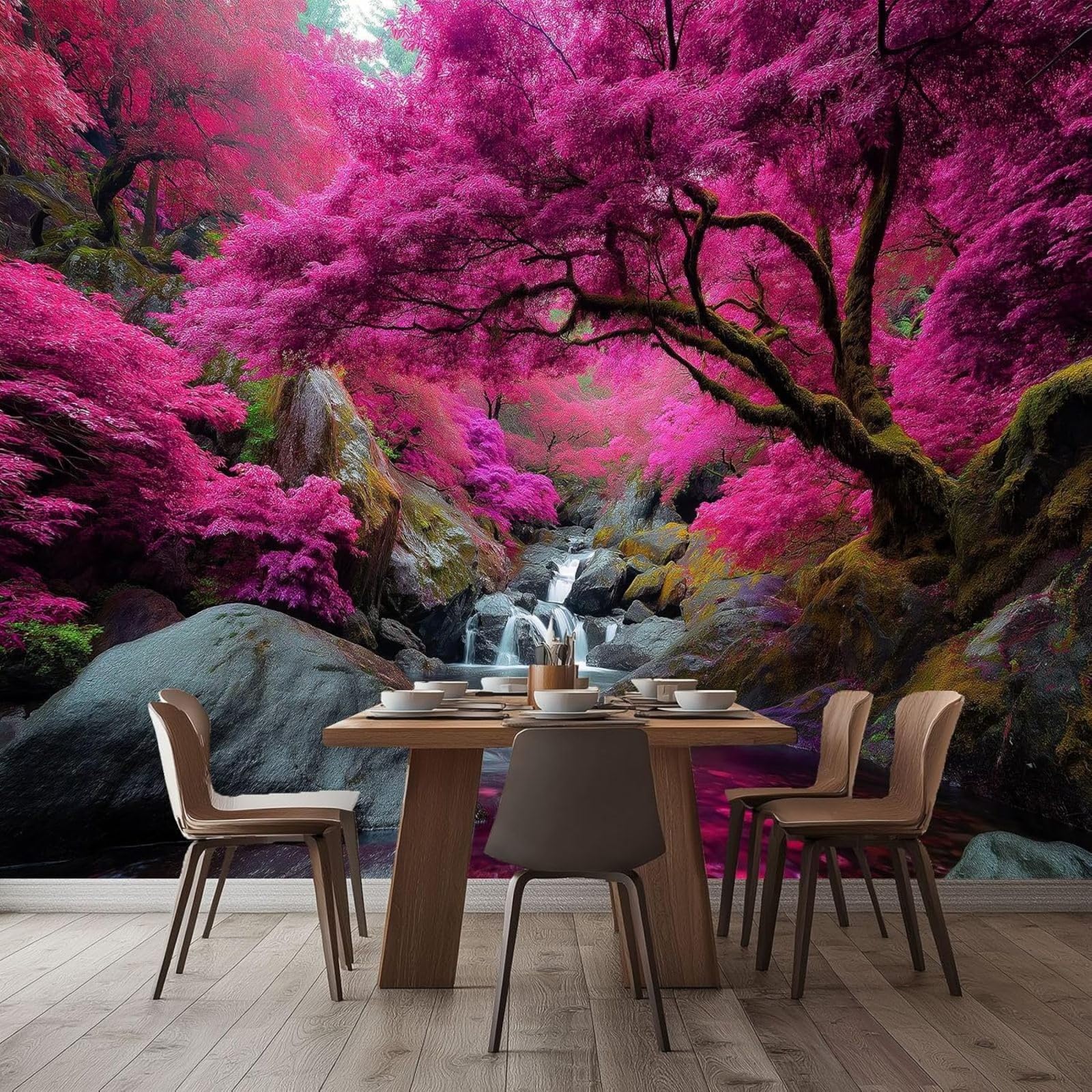 Non-woven wallpaper, surreal photo wallpaper, dreamy jungle stream purple, modern wall decoration art print for living room, office, bedroom & children's room, 250cm x 175cm stickers - frameless paint