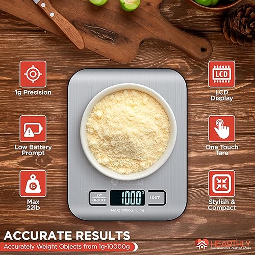 Miniatura 7 de Báscula de alimentos Báscula digital de cocina para cocinar y hornear, baterías incluidas, pesa hasta 22 libras, báscula de cocina digital, peso en