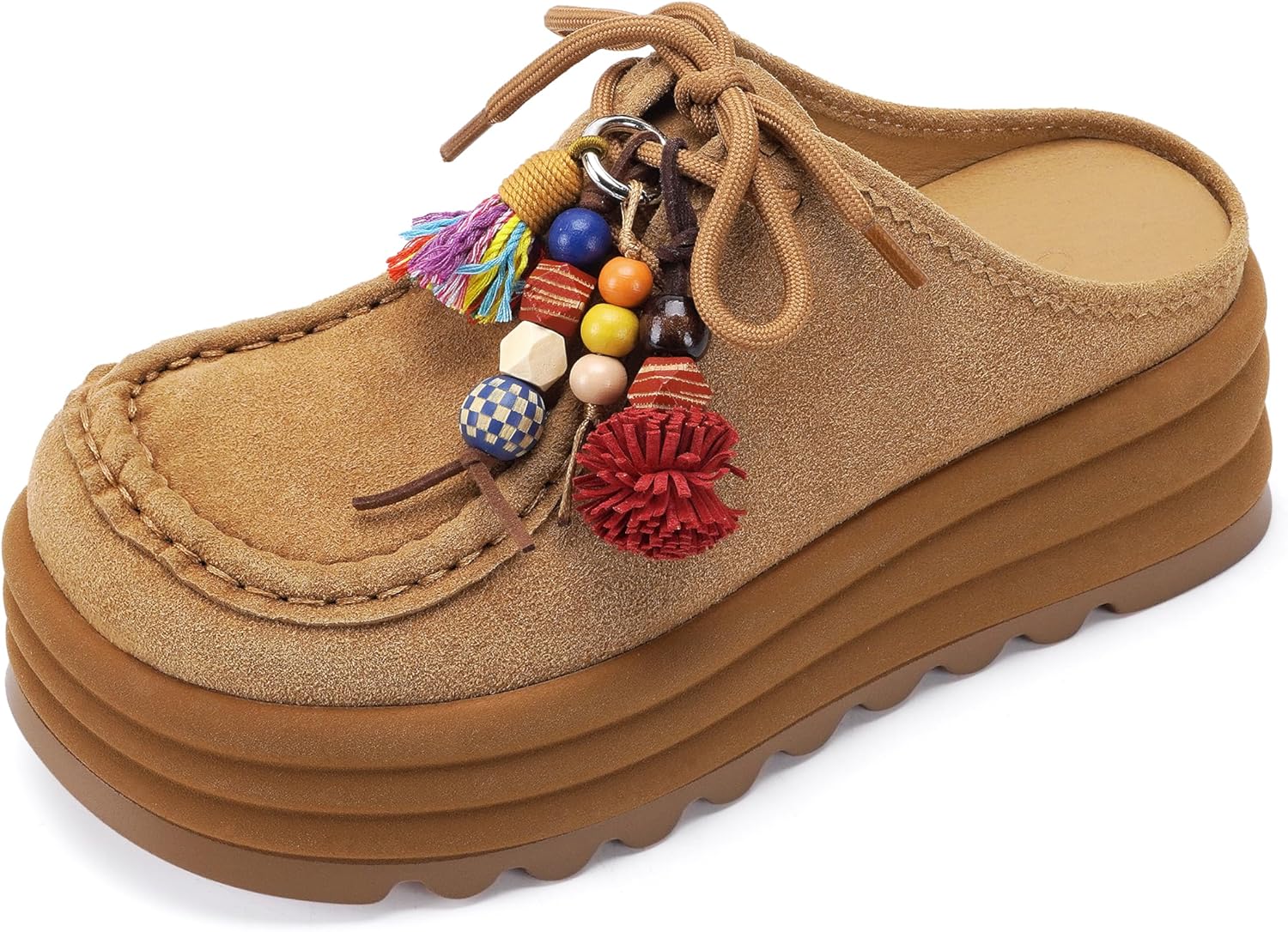 100% Genuine Suede Platform Mules for Women Potato Shoes Style Women Clogs Slip On Chunky Sole Arch Support Non Slip Slides