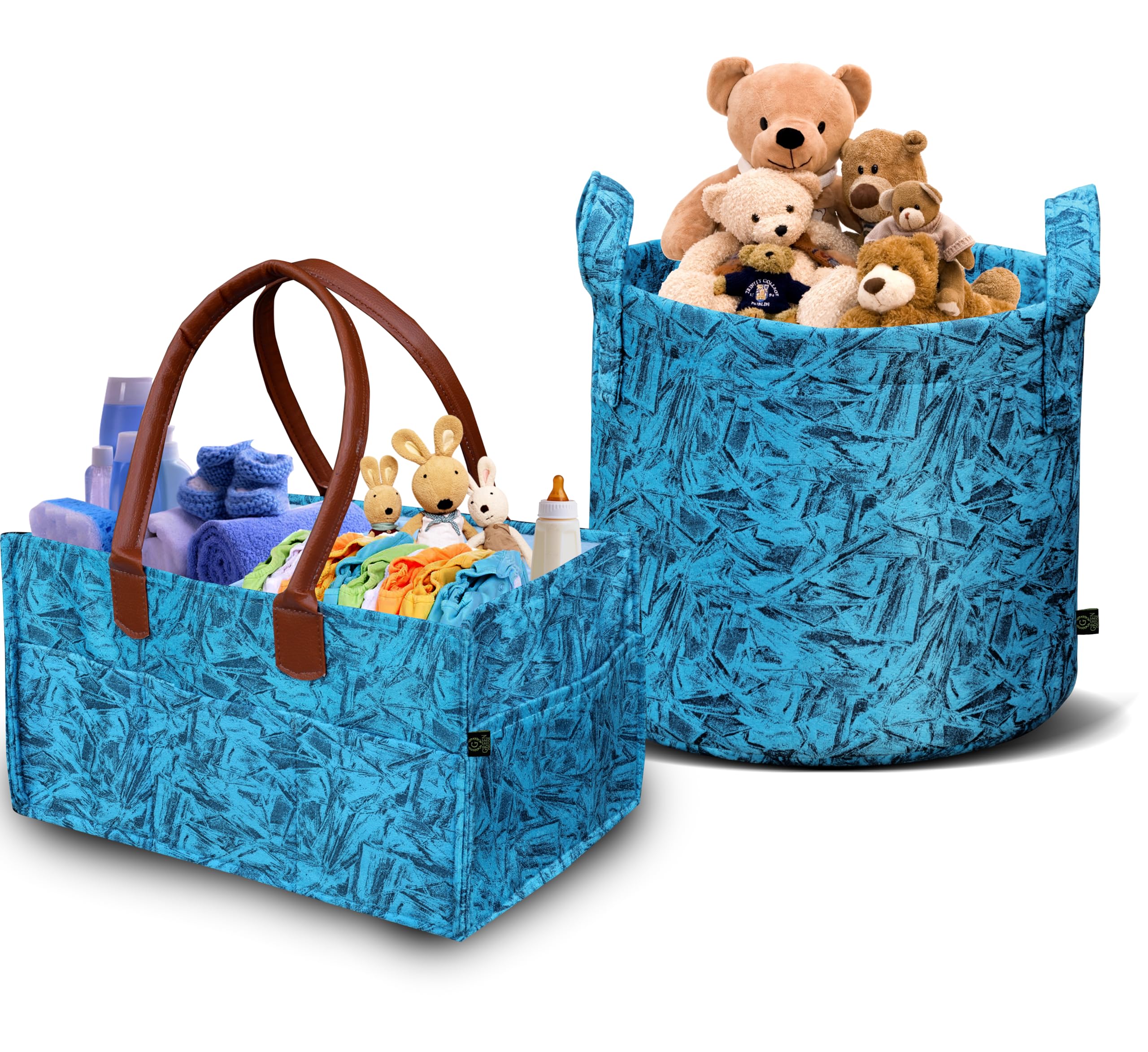 GREEN DECOR - Non Woven Fabric 2 IN 1 Designer Diaper Caddy & Toy Bin With Top Handles Combo for Smart Mothers Newborn Baby Products Unbreakable Toy Bins Foldable & Portable (Splash Print, Ocean)-image-17
