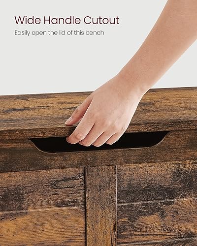 Miniatura 8 de VASAGLE Cofre de almacenamiento, baúl de almacenamiento con 2 bisagras de seguridad, banco de almacenamiento, banco de zapatos, estilo rústico, 15.7