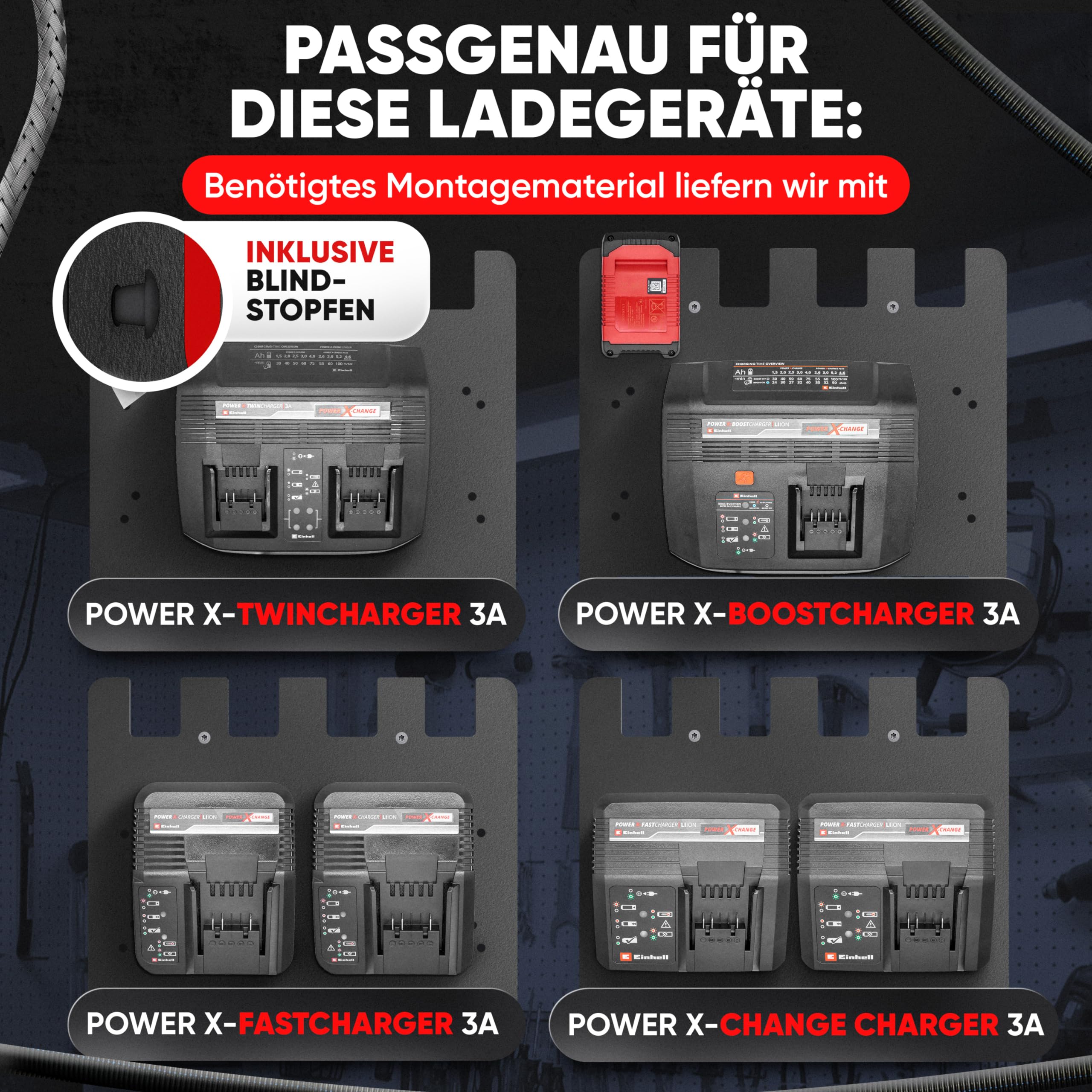 Adlerfokus Wandhalterung für Einhell Akkus & Ladegeräte [Made in Germany] Akkuhalter mit Premium Montagematerial - Akku Wandhalterung 18V - Einhell Akku Halterung Wand