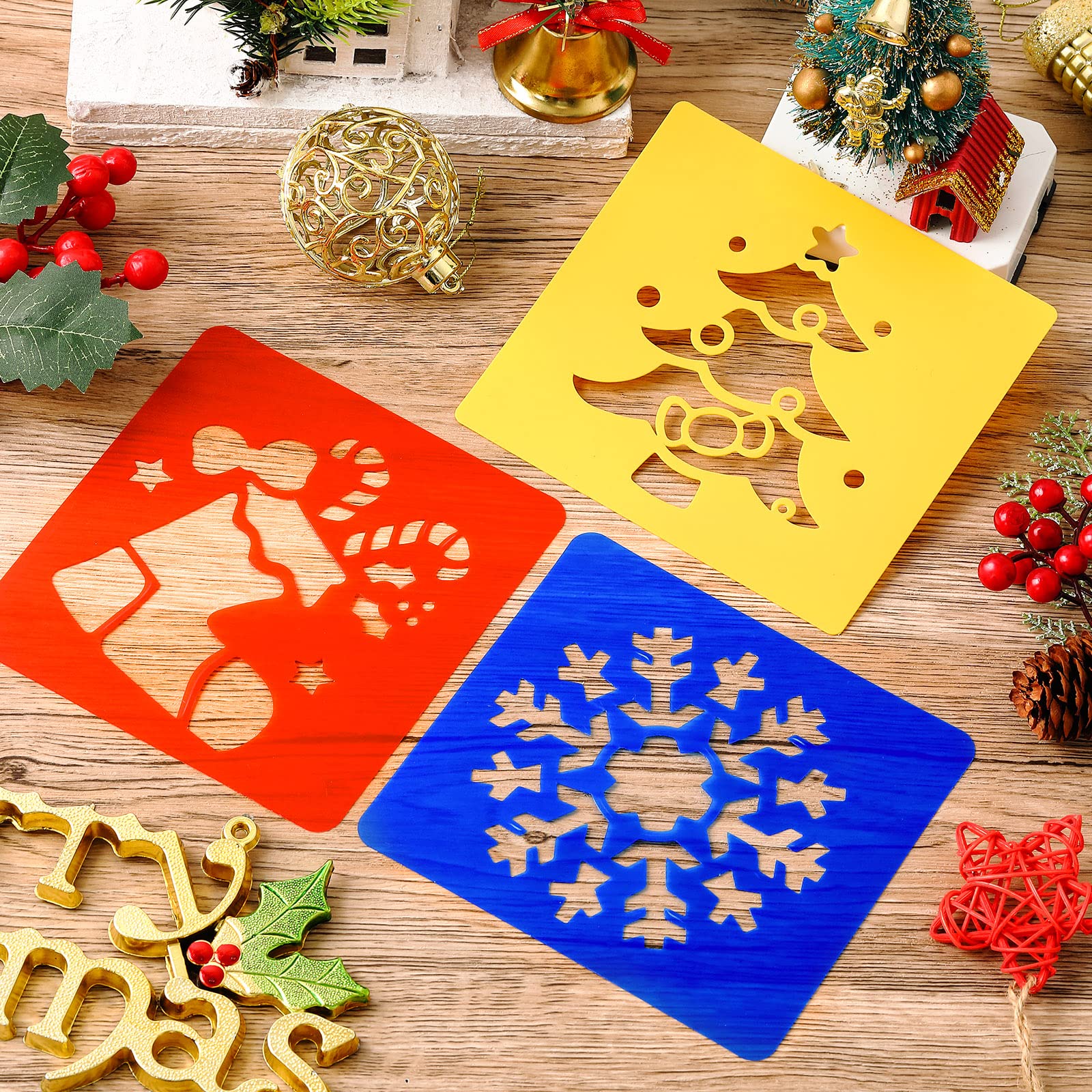 12 Pièces Pochoir De Noël Pour La Peinture 13x13cm, Modèle De