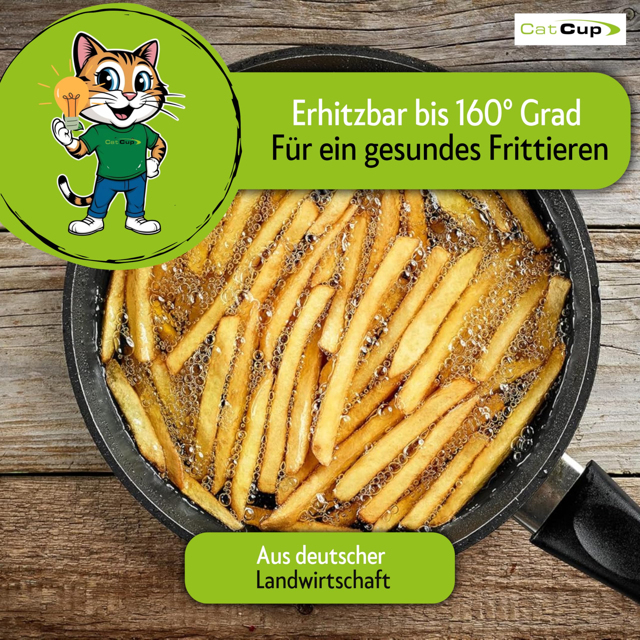 CatCup BIO Speise-, Brat- & Salatöl High Oleic EXZELLENT - Premium Sonnenblumenöl - Neutrales Bratöl & Speiseöl aus Bayern - Kaltgepresstes Öl zum Braten, Backen & Frittieren (1L)