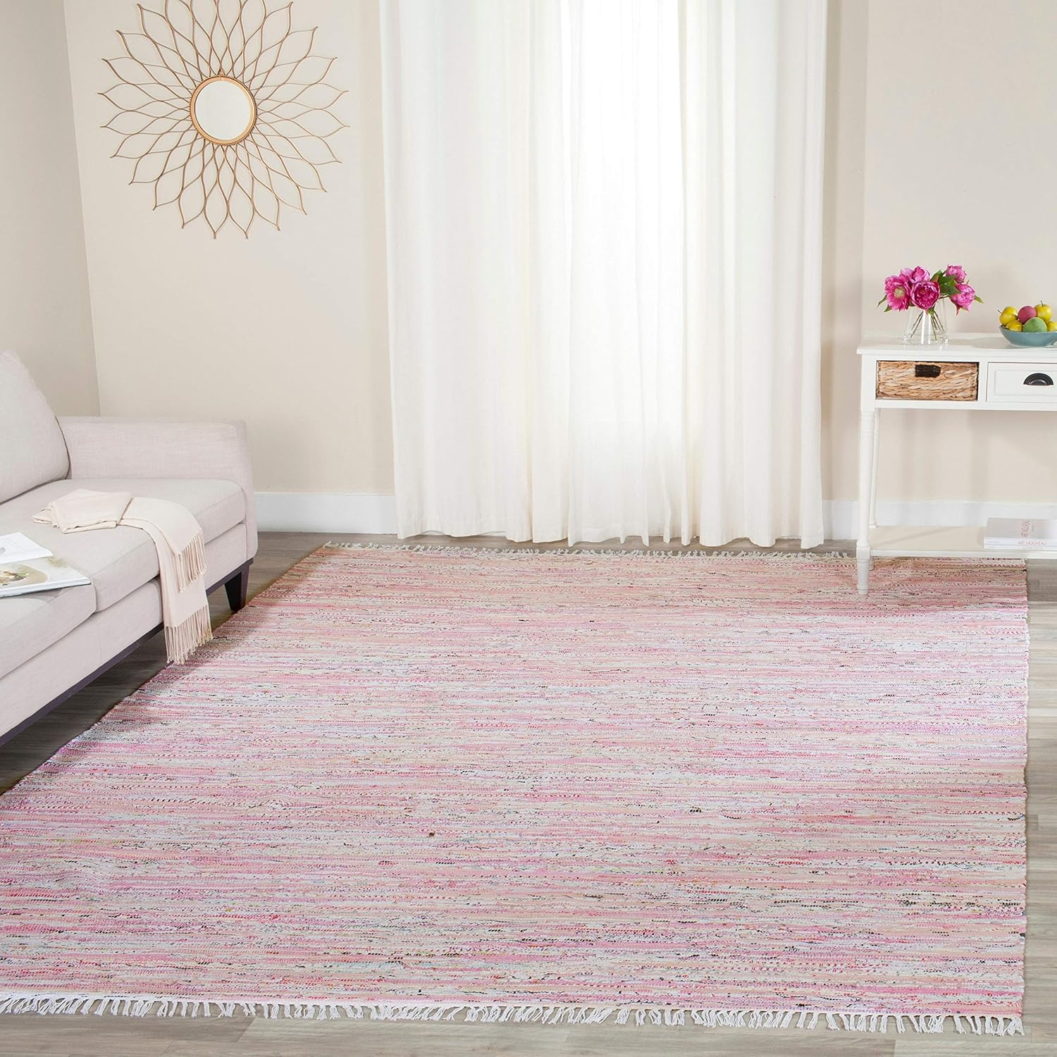 SAFAVIEH Rag Rug Collection Accent Rug - 2' x 3', Light Pink & Multi, Handmade Boho Stripe Cotton, Ideal for High Traffic Areas in Entryway, Living Room, Bedroom (RAR125E)