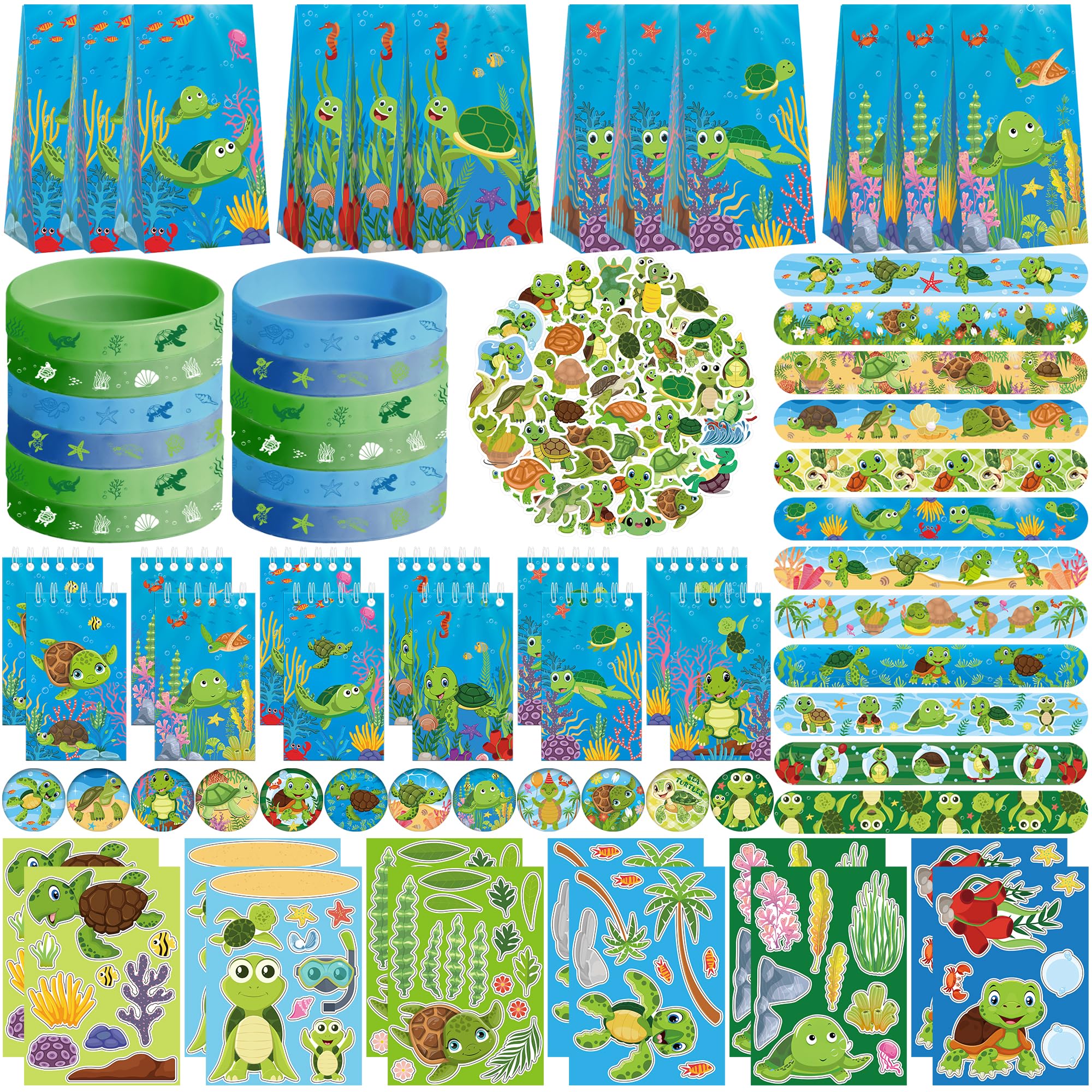 Turtle Party Favour Supplies include sacchetti regalo tartaruga, adesivi, badge, braccialetti per feste di compleanno