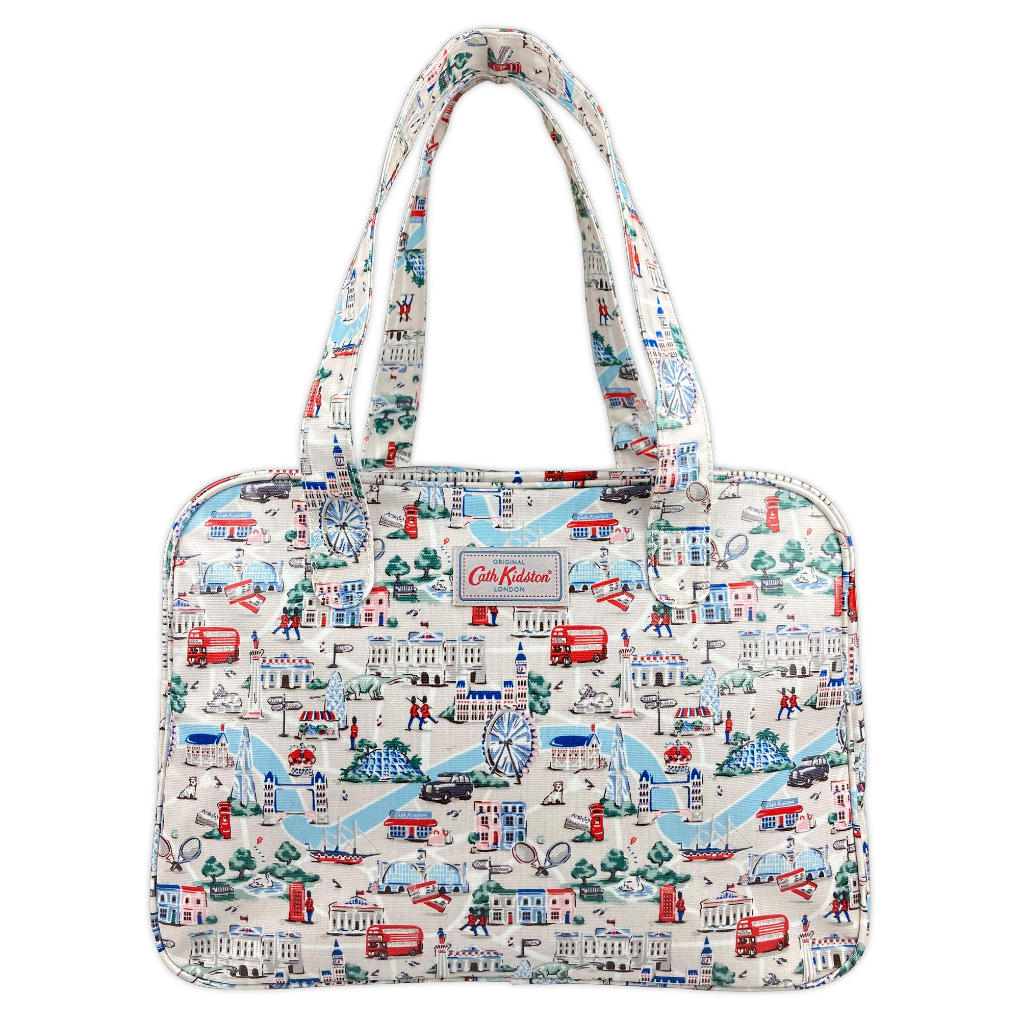 Cath Kidston Water Resistant Oilcloth Large Boxy Zip Bag Shoulder Tote Small London Symbol Pattern Stone Color