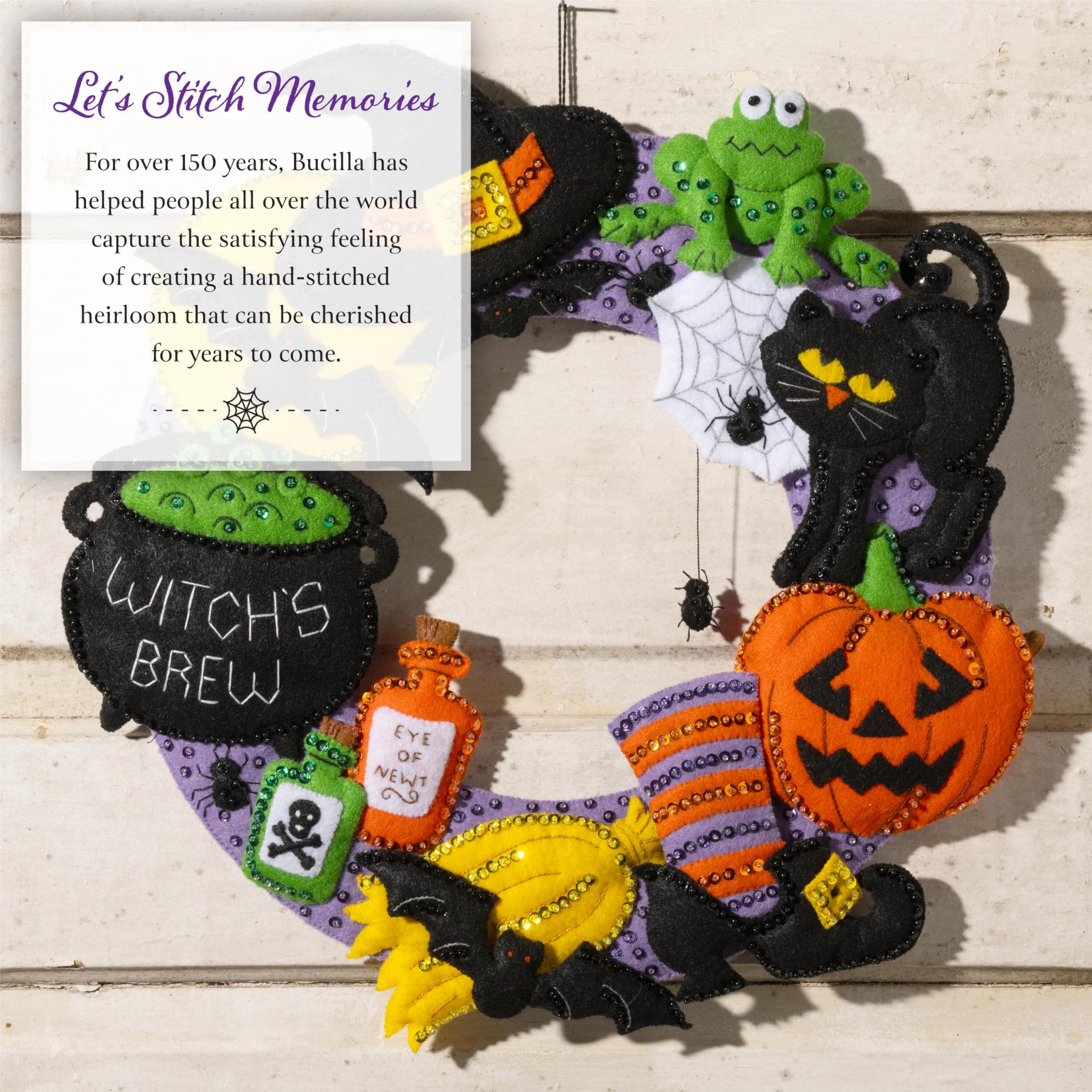 Bucilla, Floral Sugar Skulls, Felt Applique 4 Piece Ornament Making Kit, Perfect for DIY Arts and Crafts, 89726E