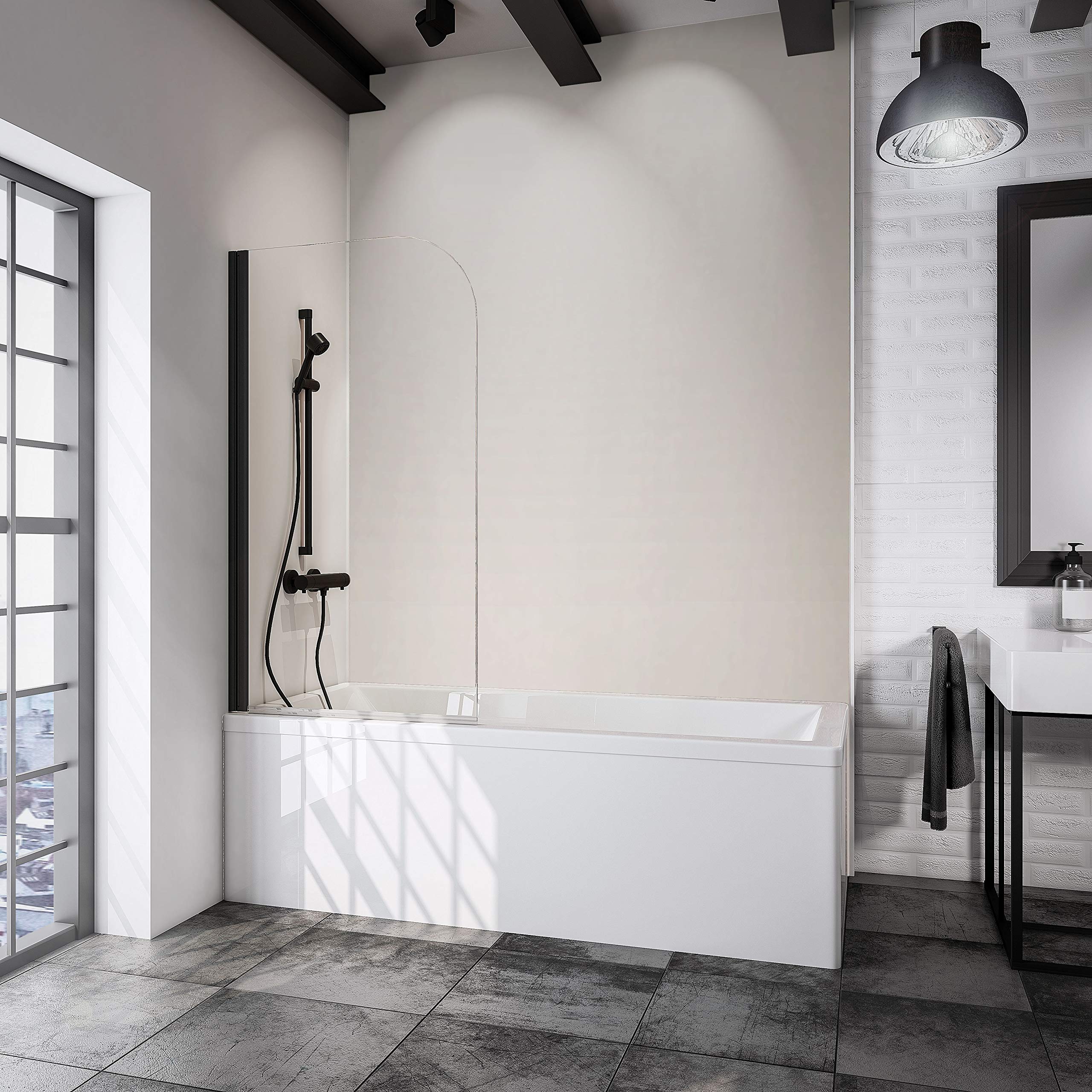 Schulte Duschwand Black Style – 80 X 140 Cm – 5 Mm Sicherheitsglas – Schwarz-matt – Für Badewanne