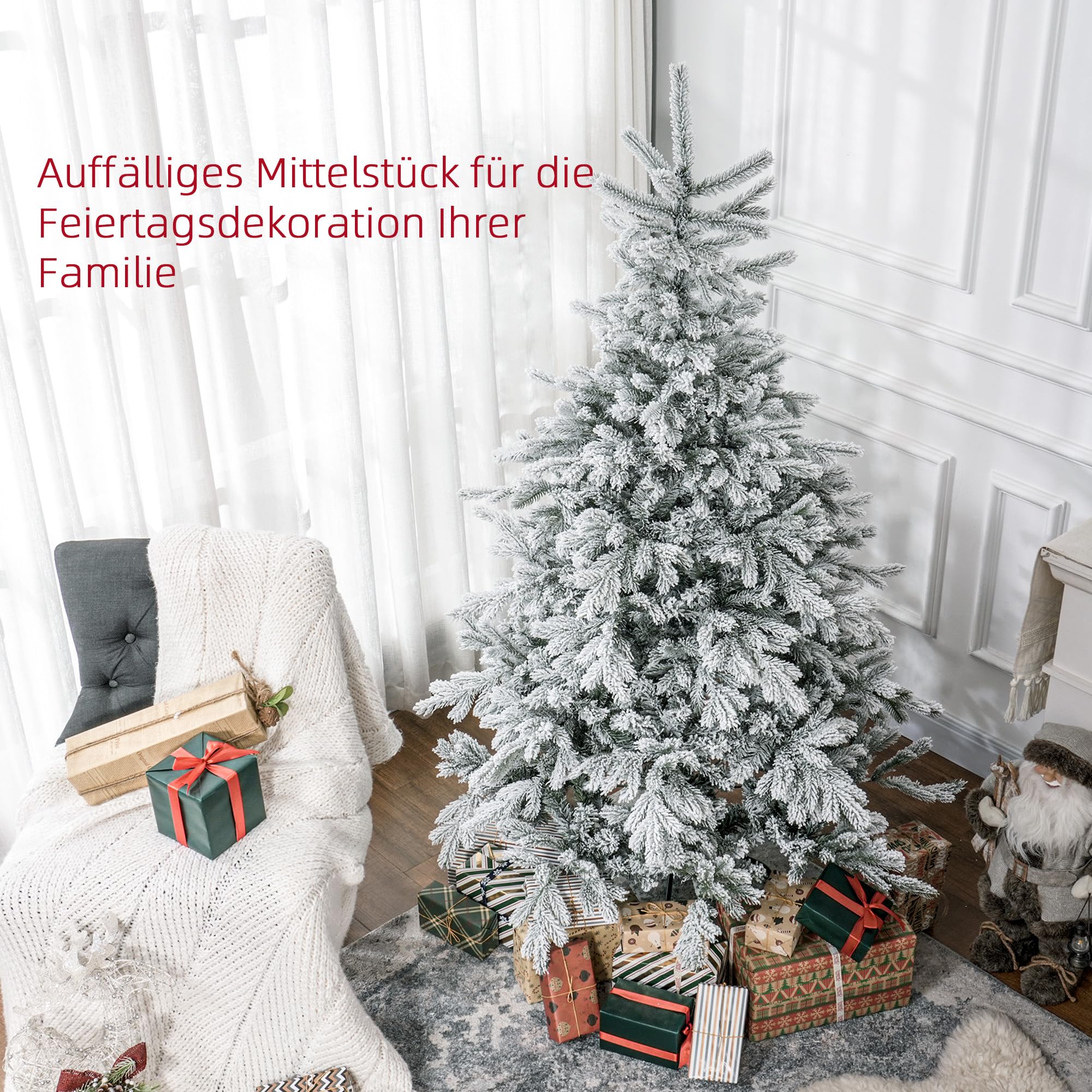 HOMCOM Sapin de Noël Artificiel avec Neige - 1321 Pointes - Décoration de Noël avec Support en métal - pour l'intérieur - 180 cm