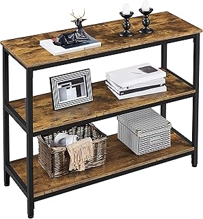 Yaheetech Console Table, Industrial Hallway Table with Wooden Storage Shelves, Narrow Entryway Table 3-Tier Sofa Side End Table for Living Room/Entrance/Corridor, 101x35x80cm