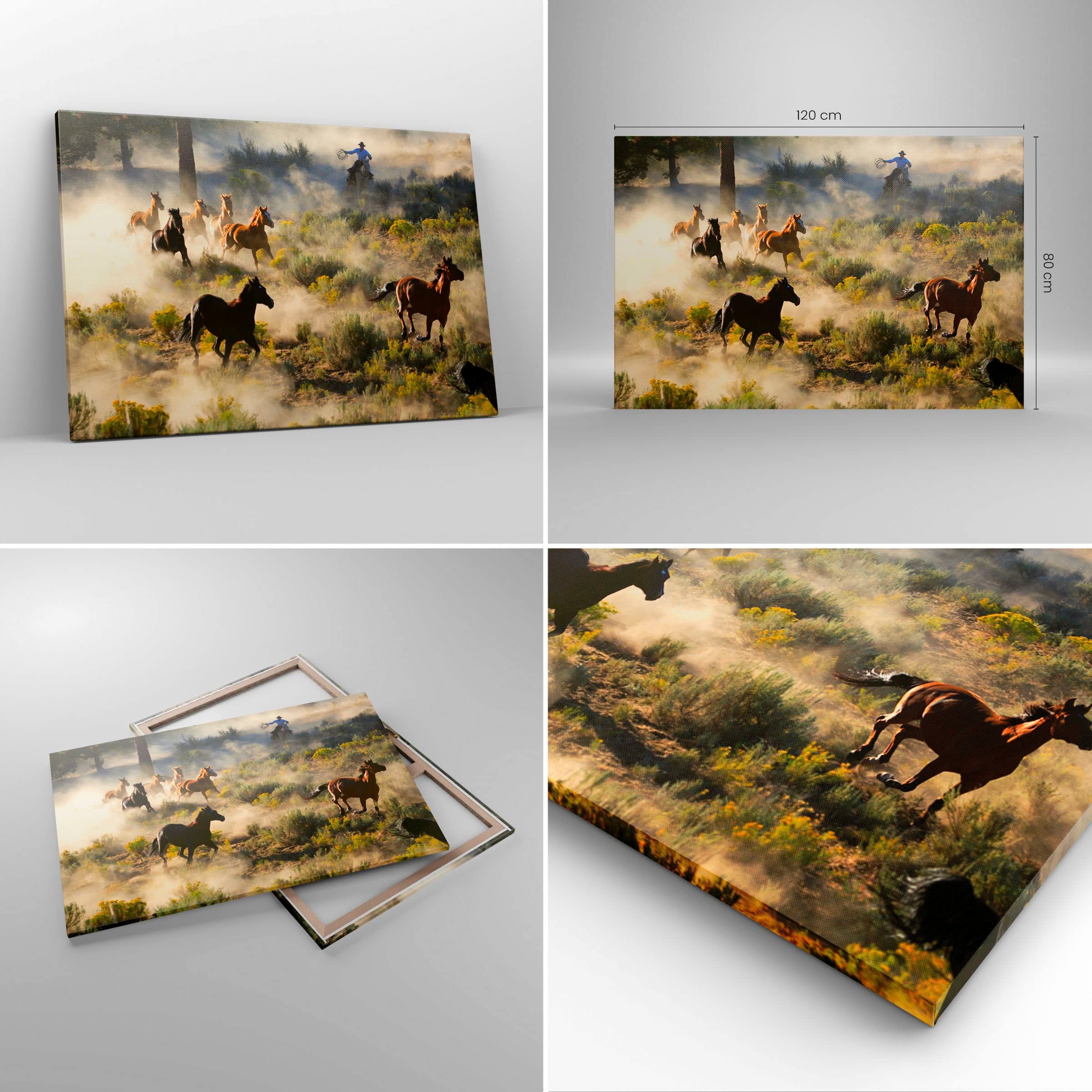 ARTTOR Woonkamer decoratie cowboy cowgirl paard Schilderij op canvas in lijst 120x80cm Modern Slaapkamer Keuken Deko Muurkunst Groot XXL Foto's Kunstfoto Wall Decor Canvas AA120x80-2201