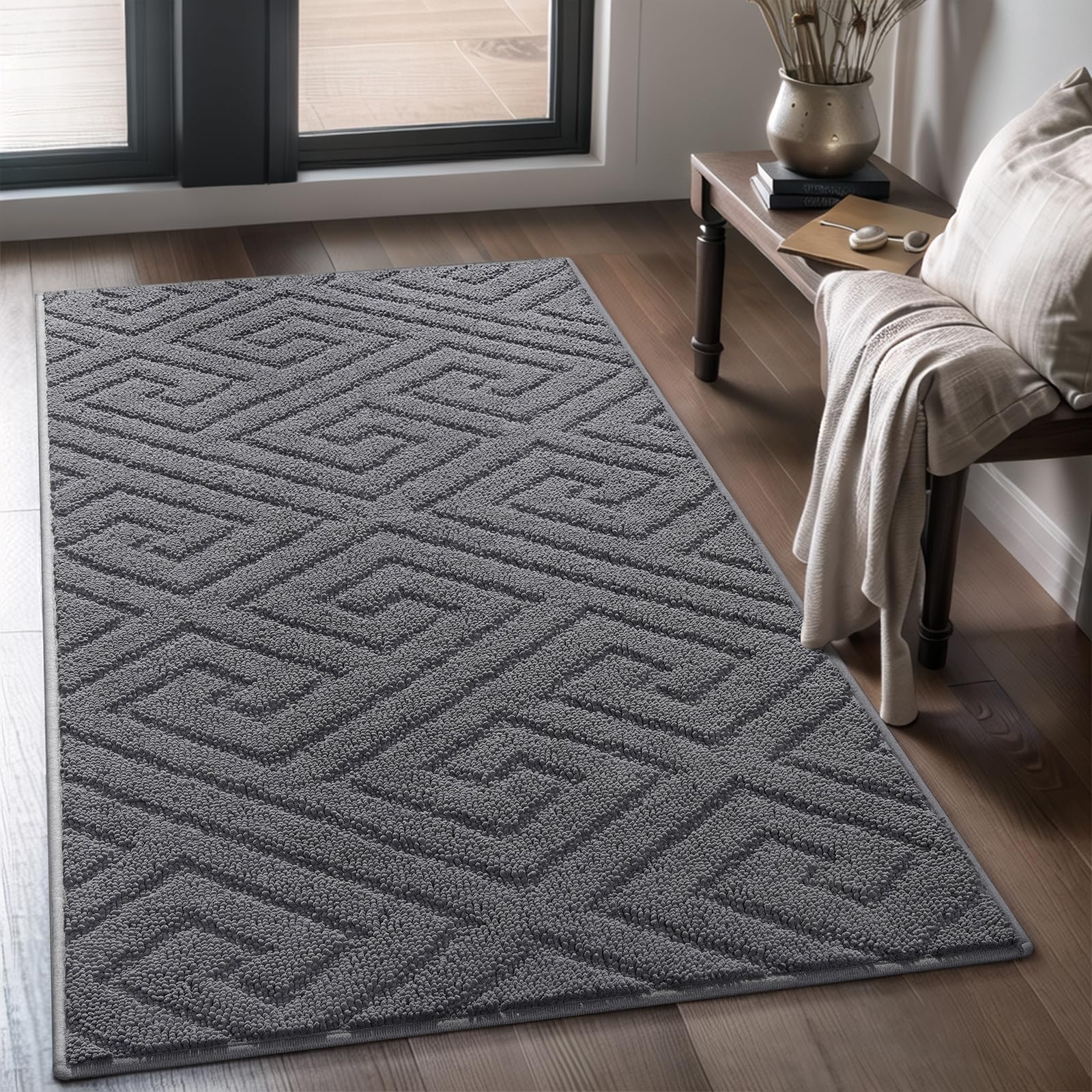 AROGAN Washable Indoor Door Mat Entrance, Low Profile Entry Rugs for Inside House Rubber Backing, Absorbent Muddy Shoe Dirt Doormat for Enterway, Floor Front Back Door(36x60 inches, Grey)